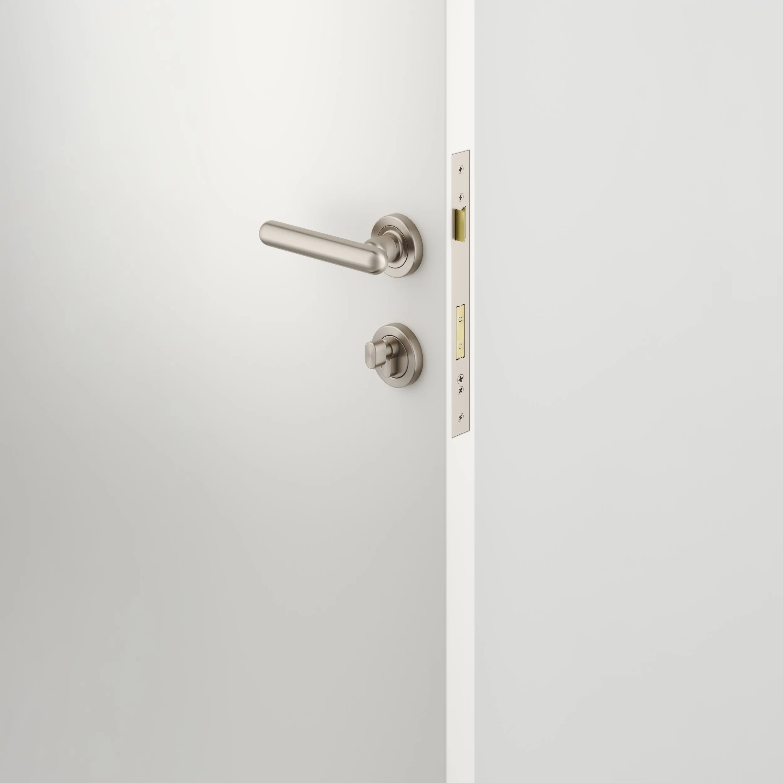 Iver Door Handle Puerto Rose Round Satin Nickel Key / Thumb Entrance Kit - Image 2