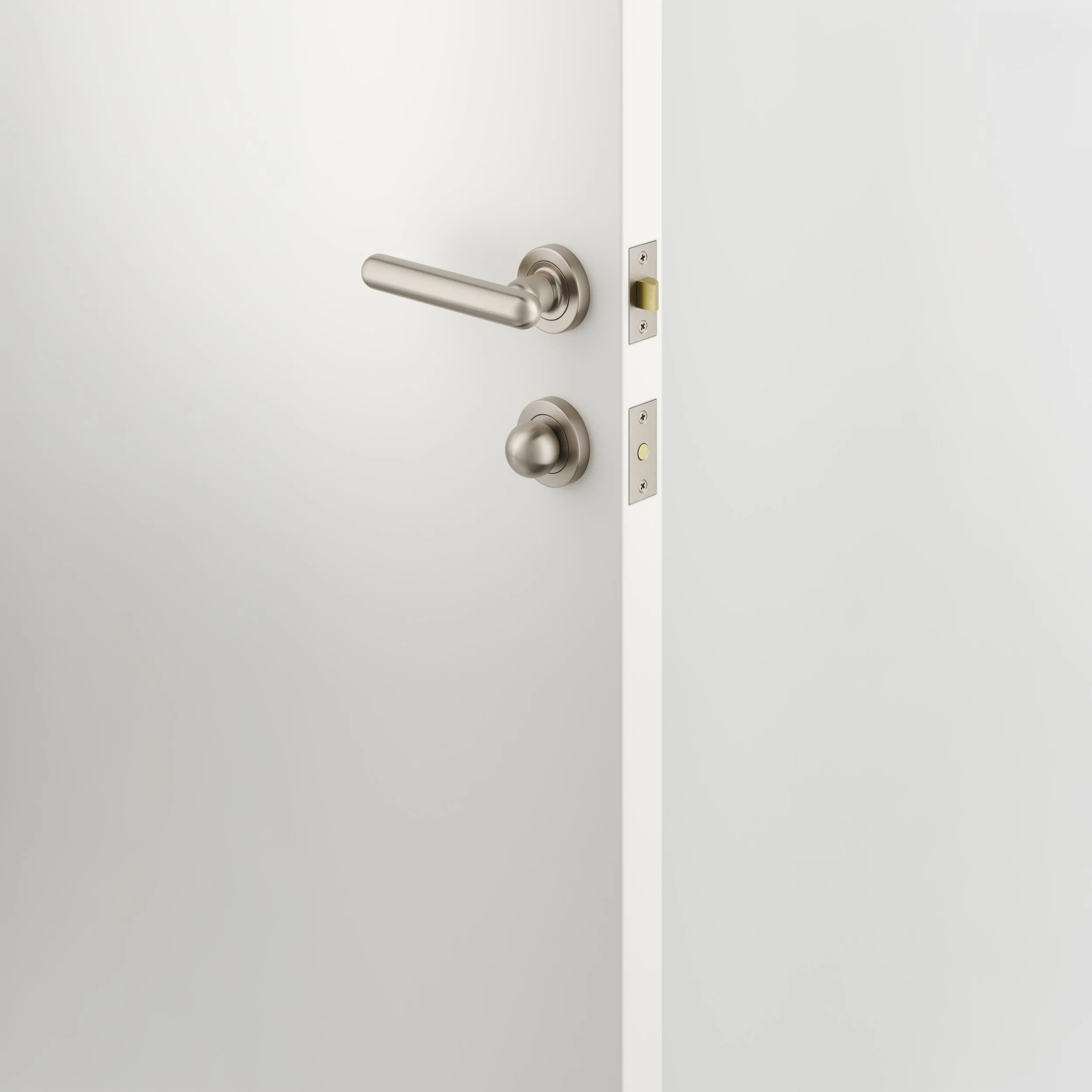 Iver Door Handle Puerto Rose Round Satin Nickel Seperate Privacy Kit - Image 2