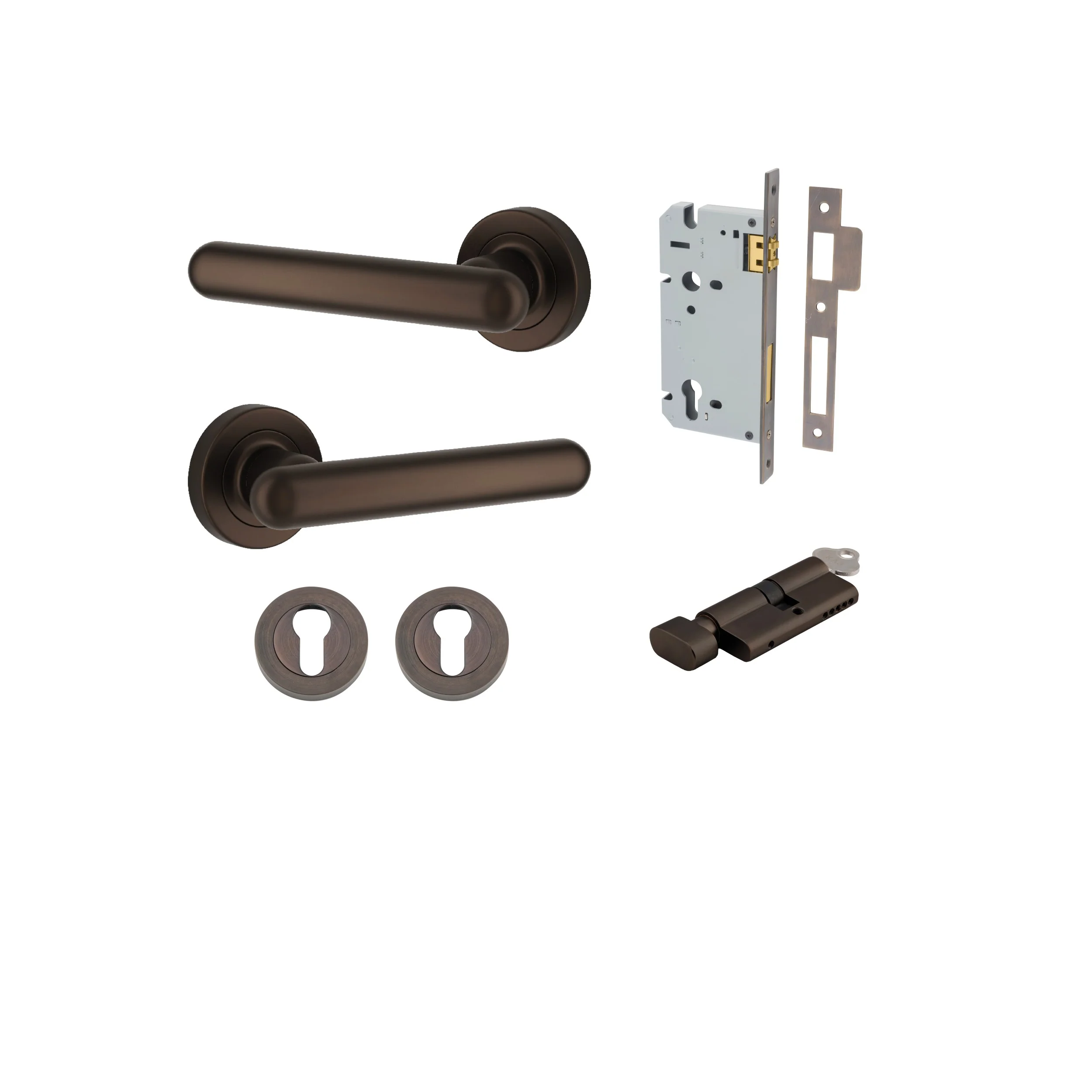 Iver Door Handle Puerto Rose Round Signature Brass Key / Thumb Entrance Kit