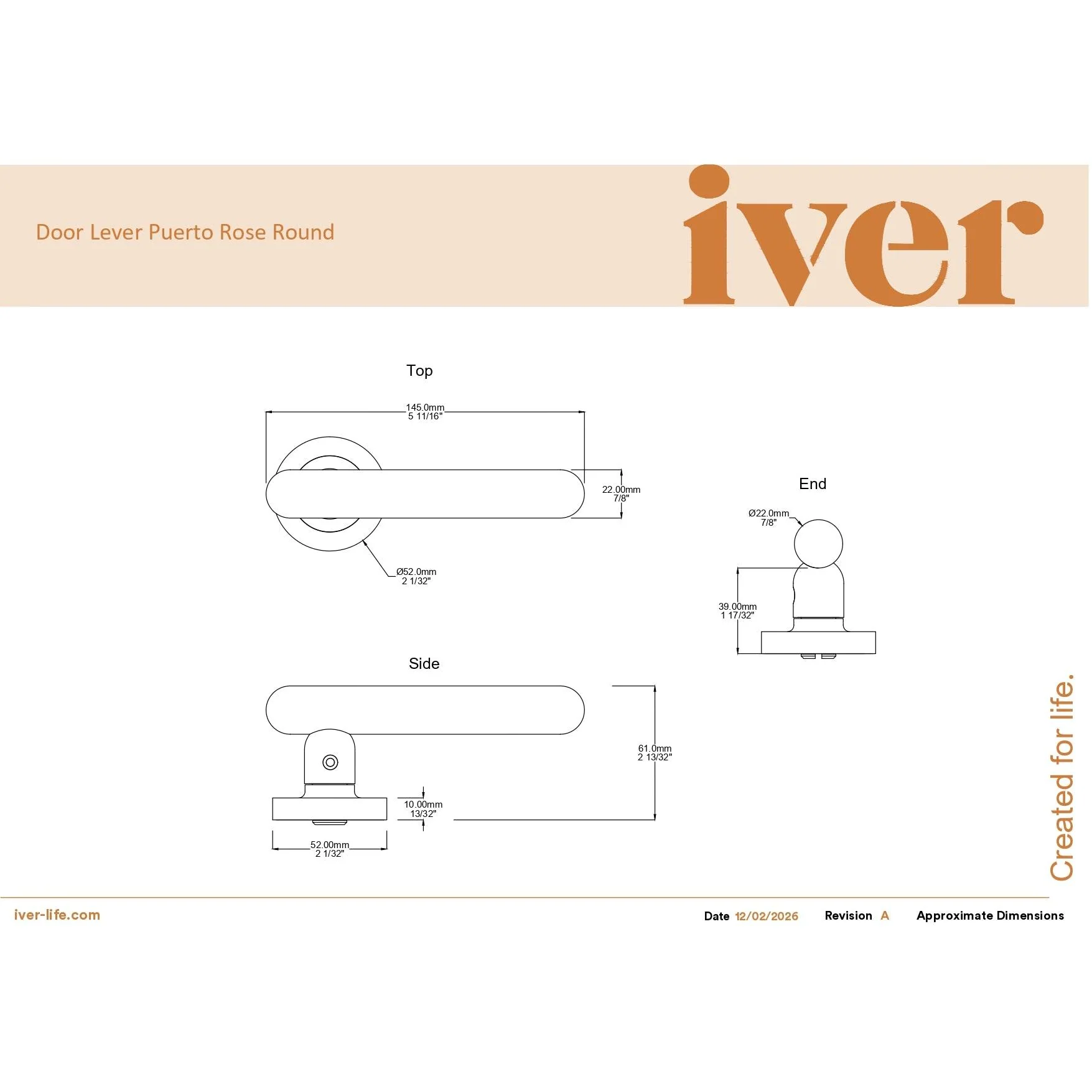Iver Door Handle Puerto Rose Round Brushed Gold PVD Key / Thumb Entrance Kit - Image 3
