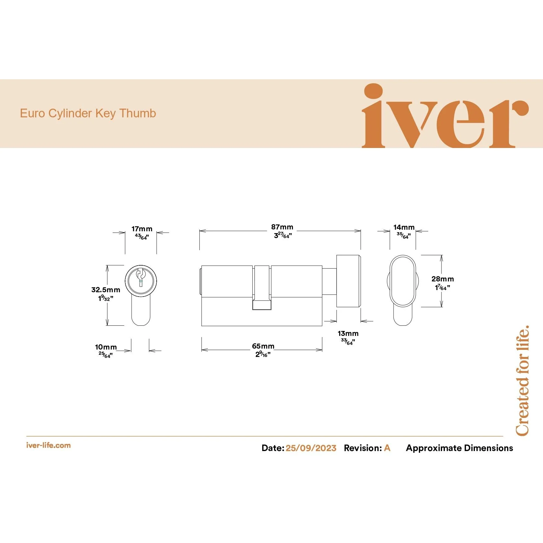 Iver Door Handle Puerto Rose Round Brushed Gold PVD Key / Thumb Entrance Kit - Image 4