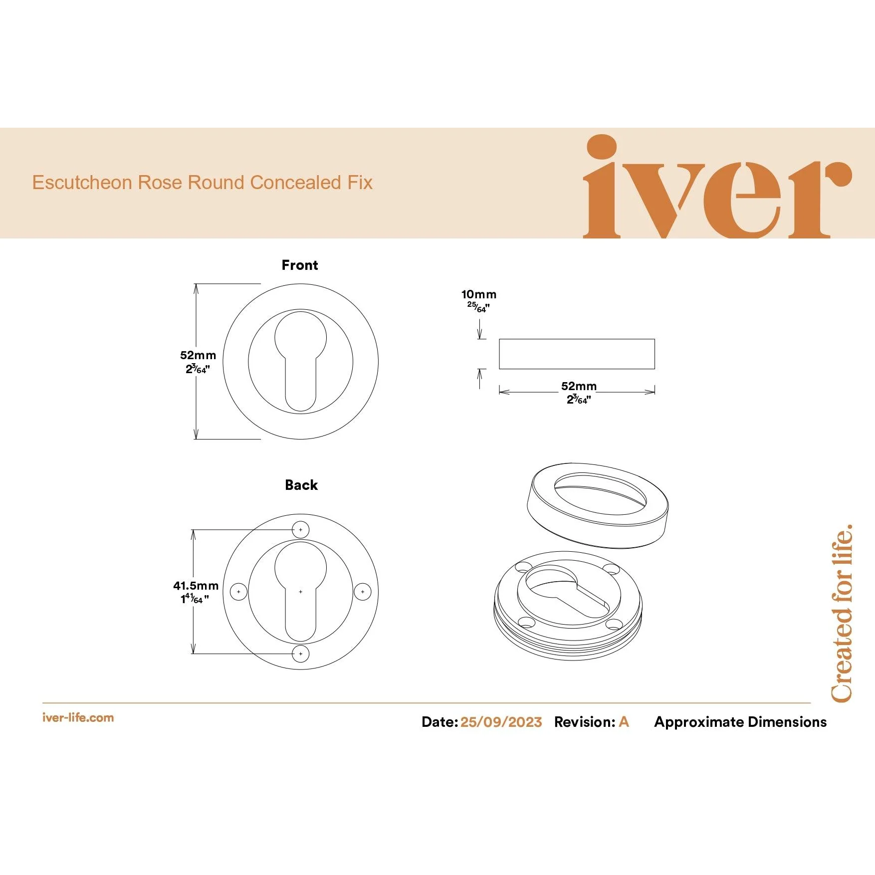 Iver Door Handle Puerto Rose Round Brushed Gold PVD Key / Thumb Entrance Kit - Image 5