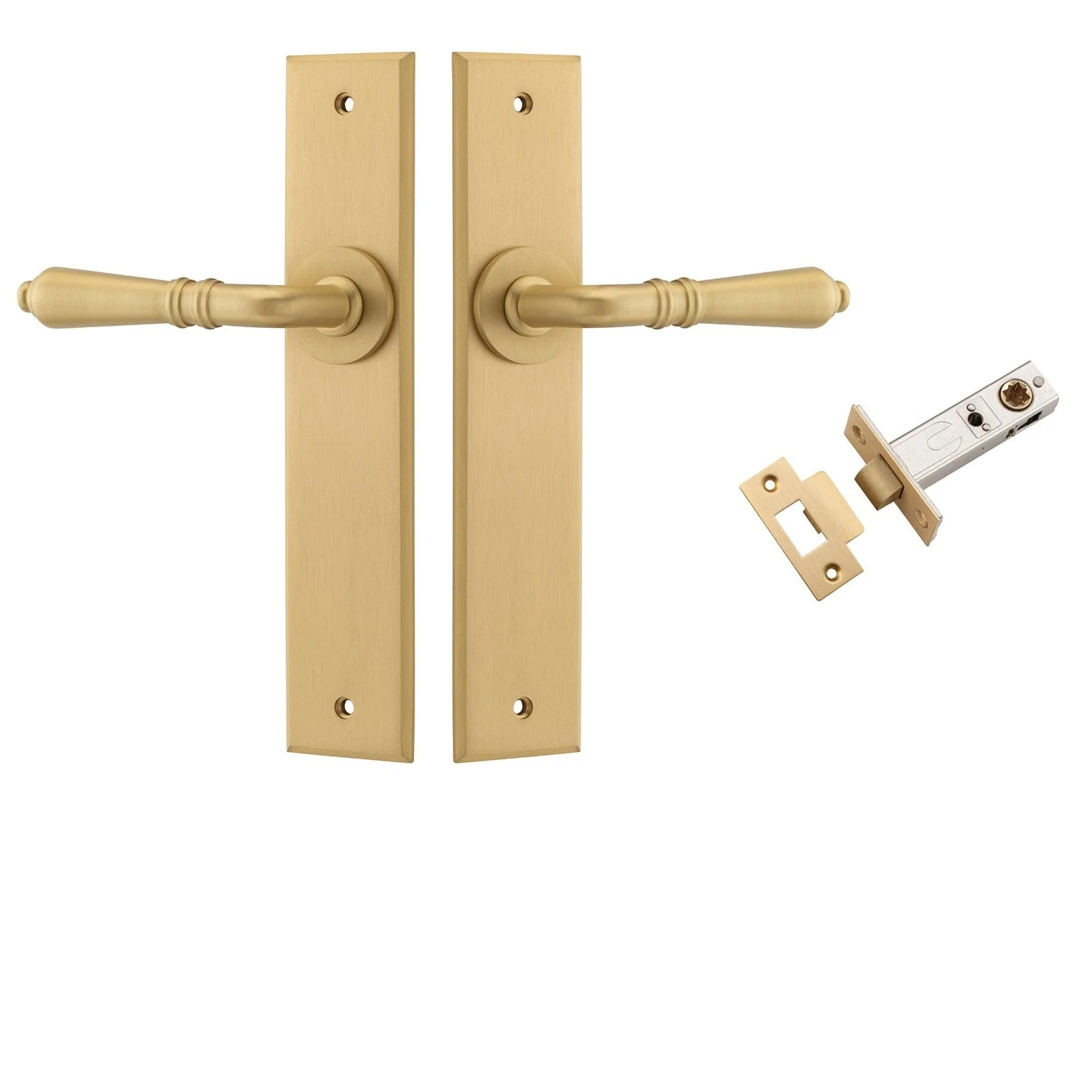 Iver Door Handle Sarlat Chamfered Brushed Brass Passage Kit