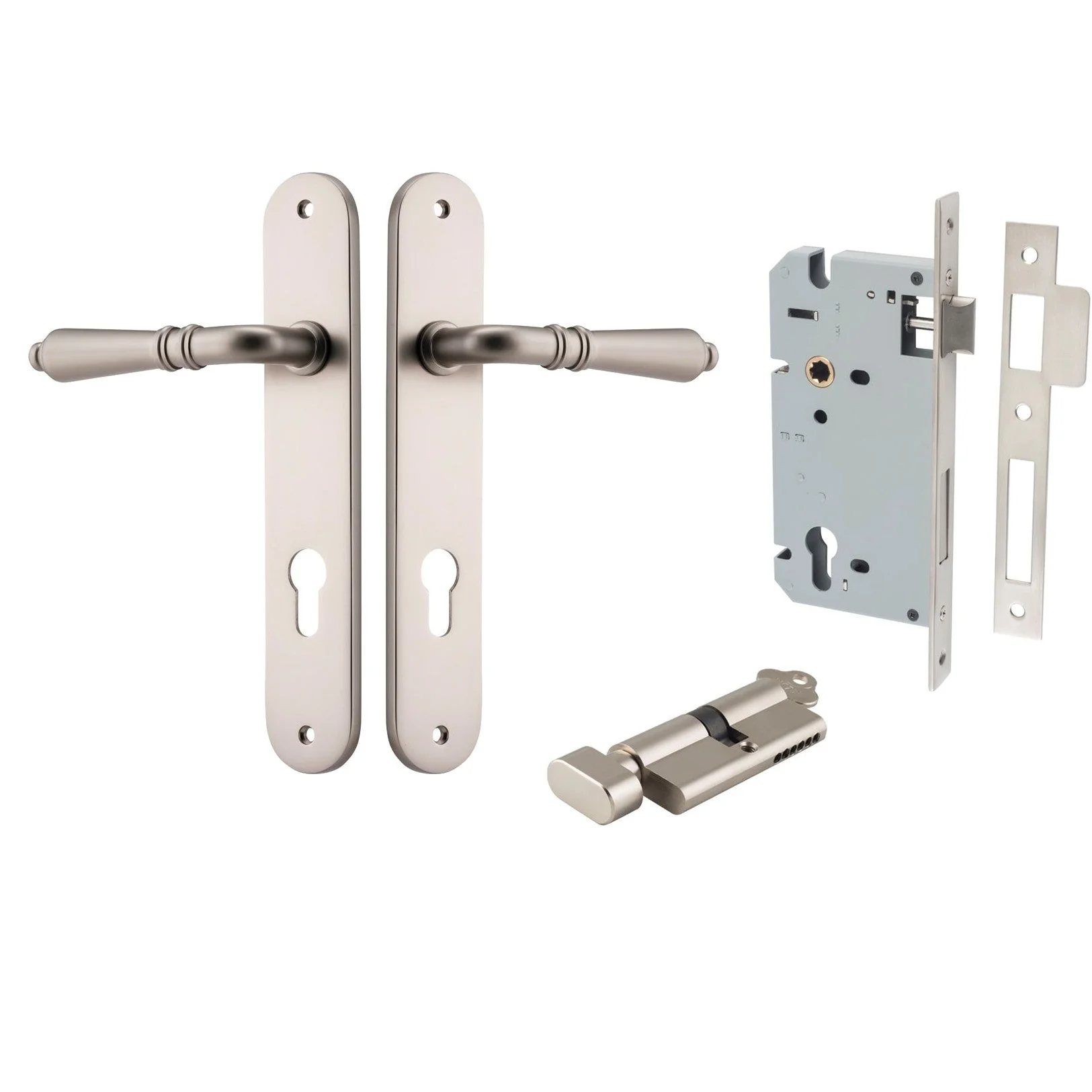 Iver Door Handle Sarlat Oval Euro Key/Thumb Satin Nickel Entrance Kit
