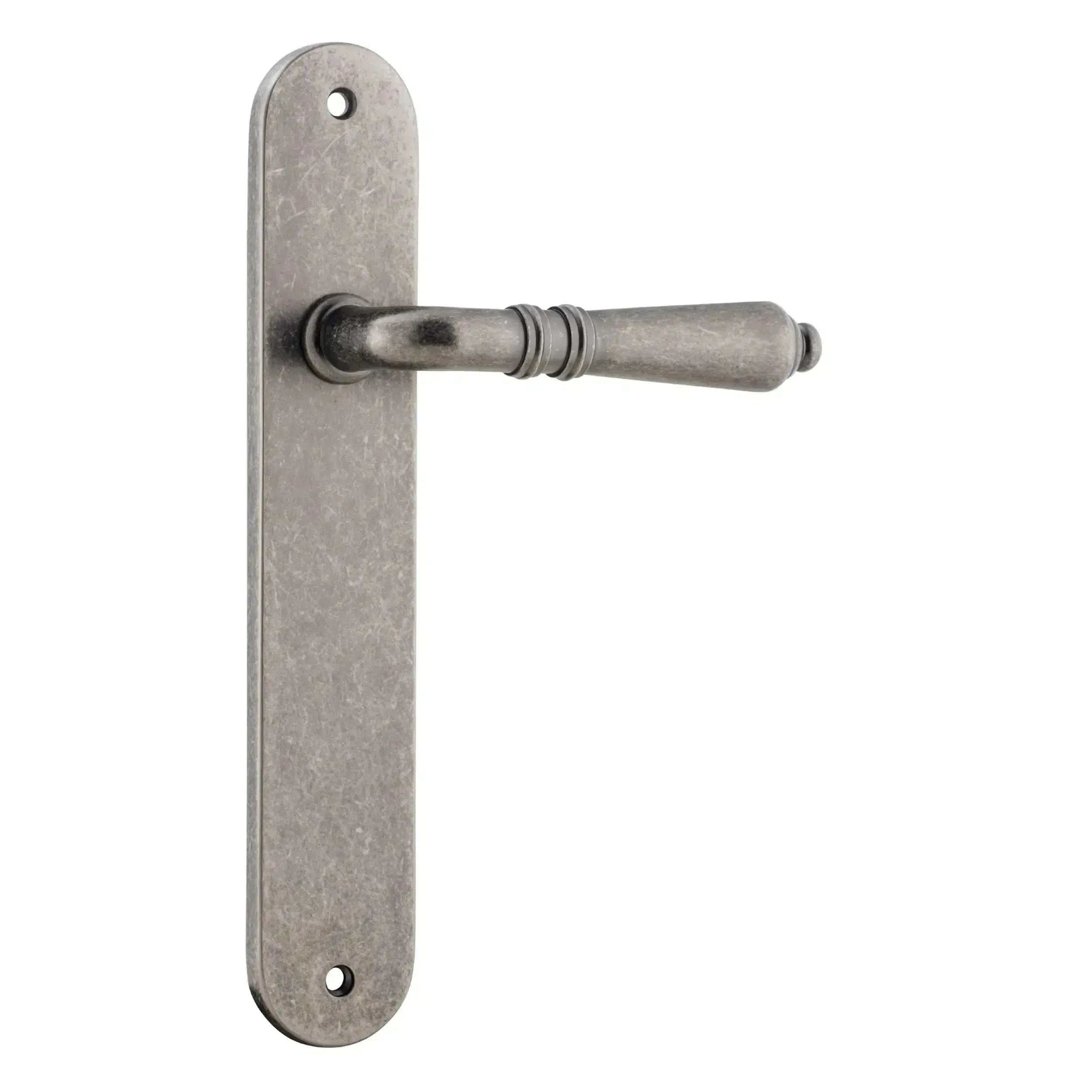 Iver Door Handle Sarlat Oval Latch Pair Distressed Nickel