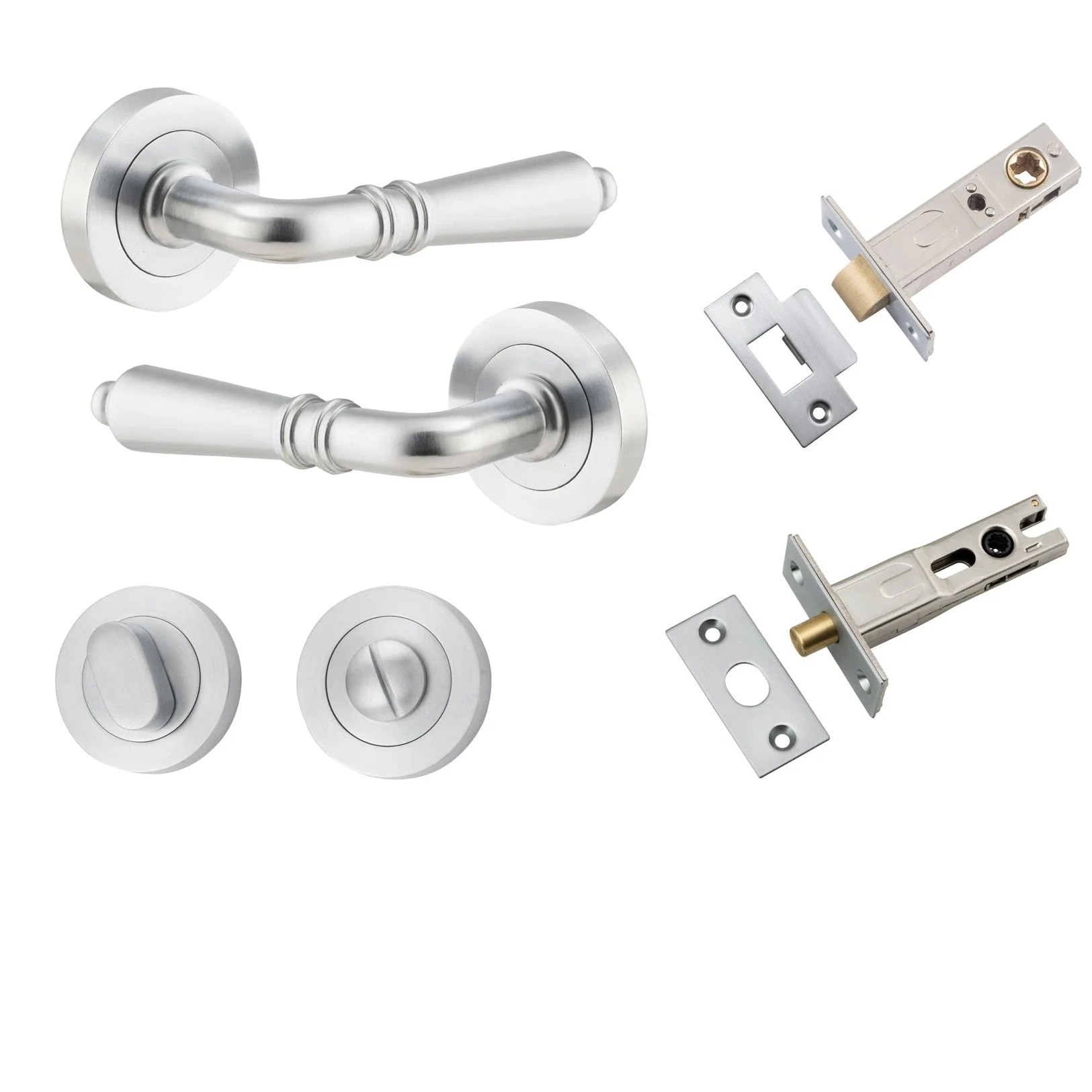 Iver Door Handle Sarlat Round Rose Pair Brushed Chrome Privacy Kit