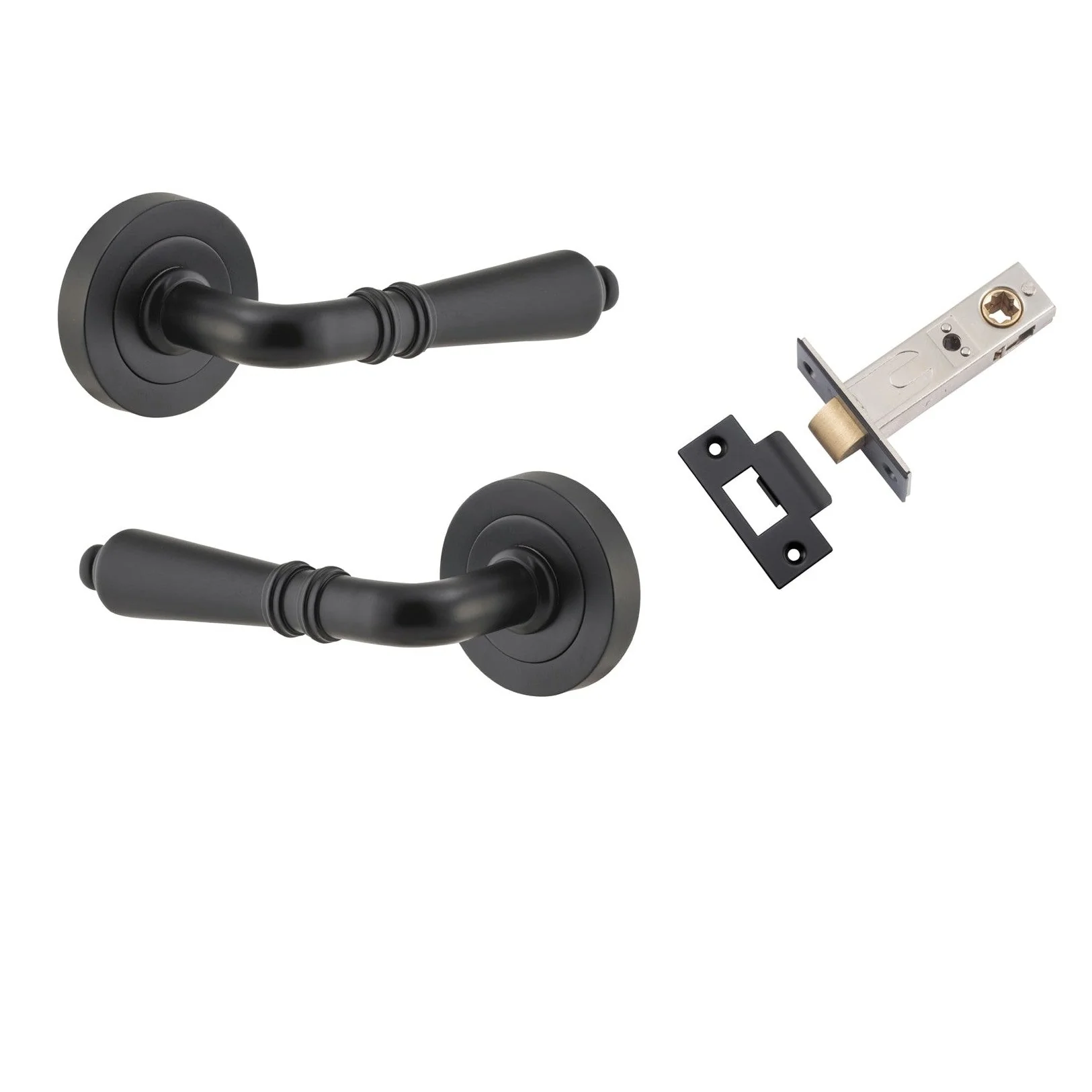 Iver Door Handle Sarlat Round Rose Pair Matt Black Passage Kit