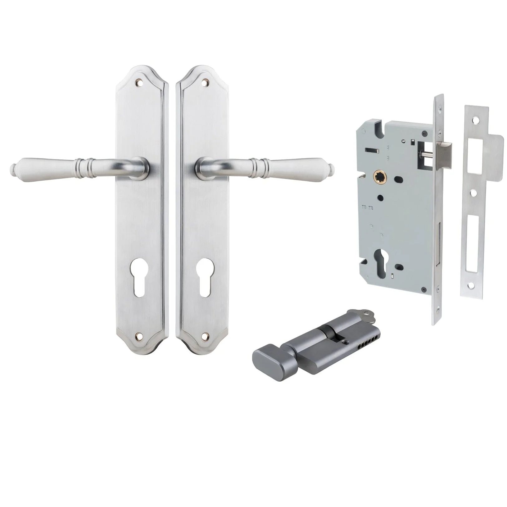 Iver Door Handle Sarlat Shouldered Euro Key/Thumb Brushed Chrome Entrance Kit