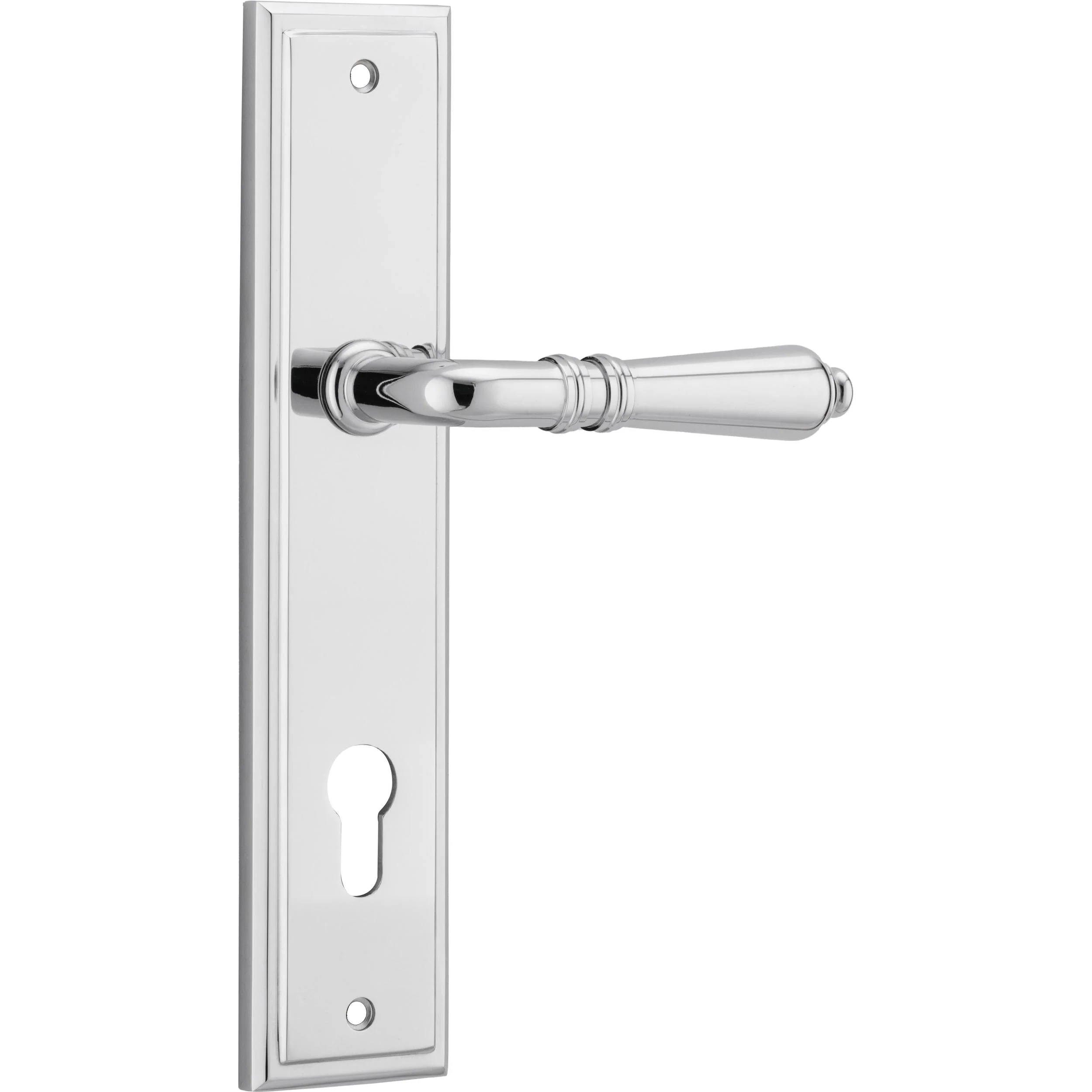 Iver Door Handle Sarlat Stepped Euro Pair Polished Chrome
