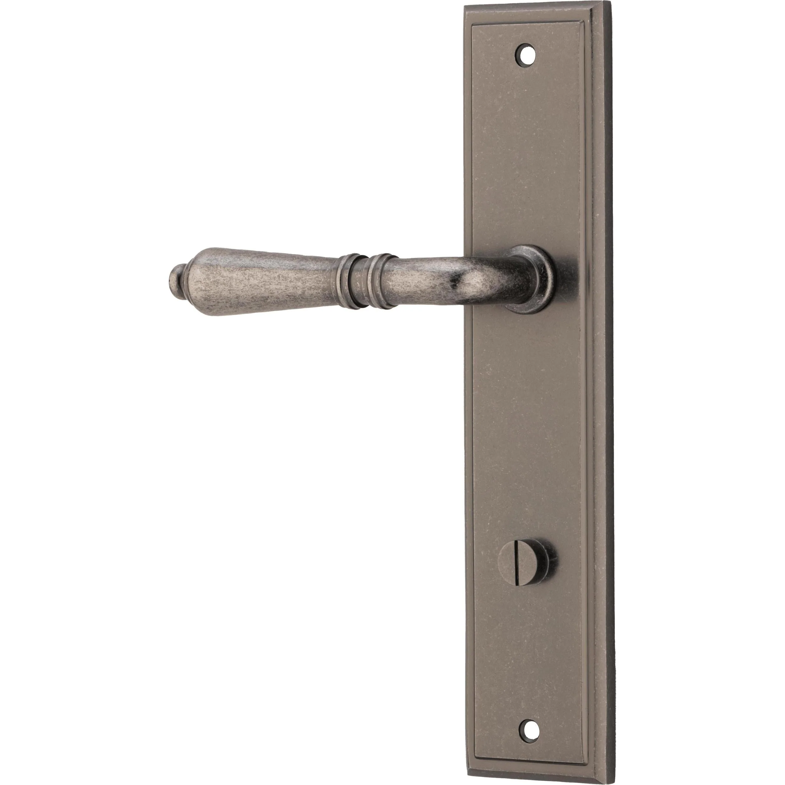 Iver Door Handle Sarlat Stepped Privacy Pair Distressed Nickel - Image 2