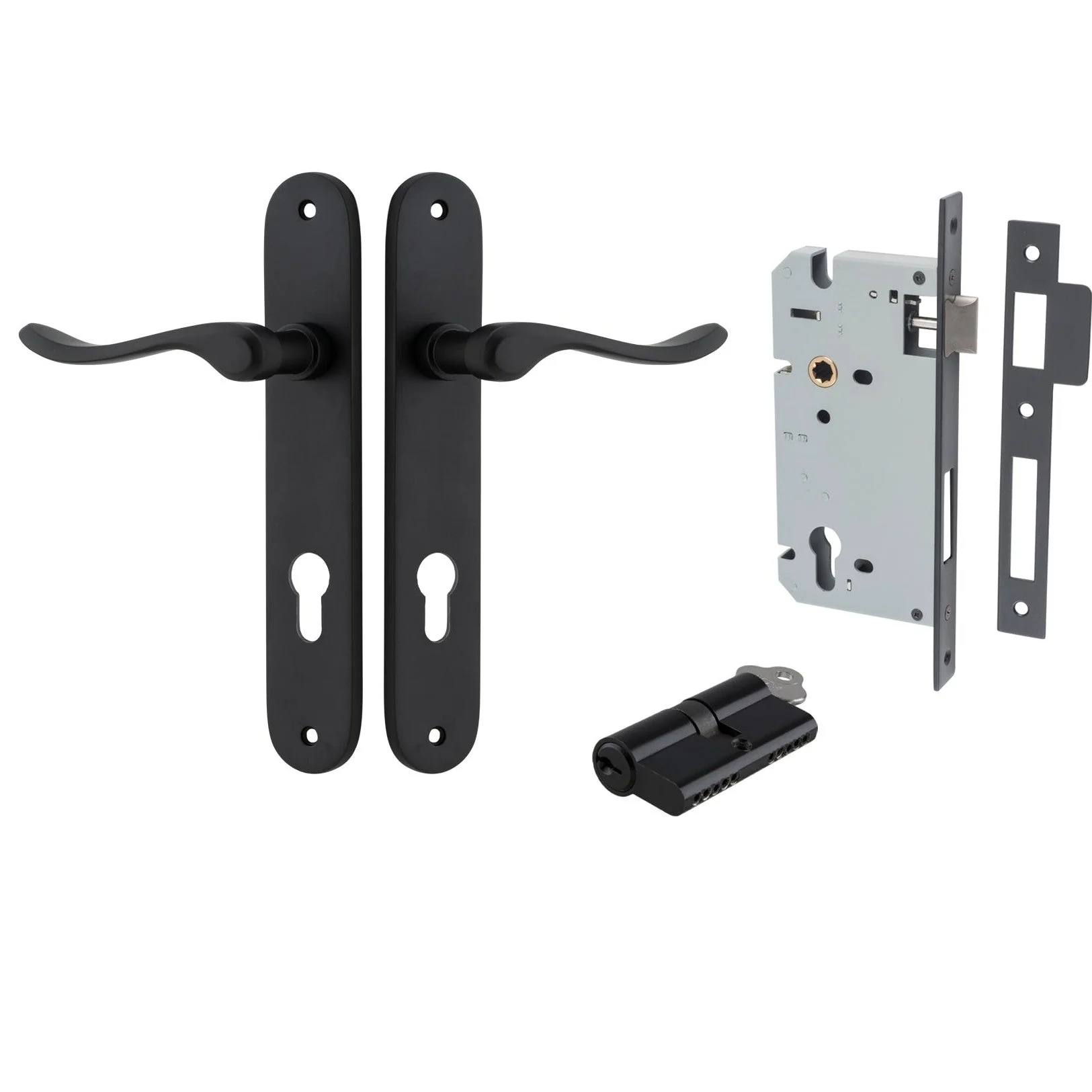 Iver Door Handle Stirling Oval Euro Pair Key/Key Matt Black Entrance Kit