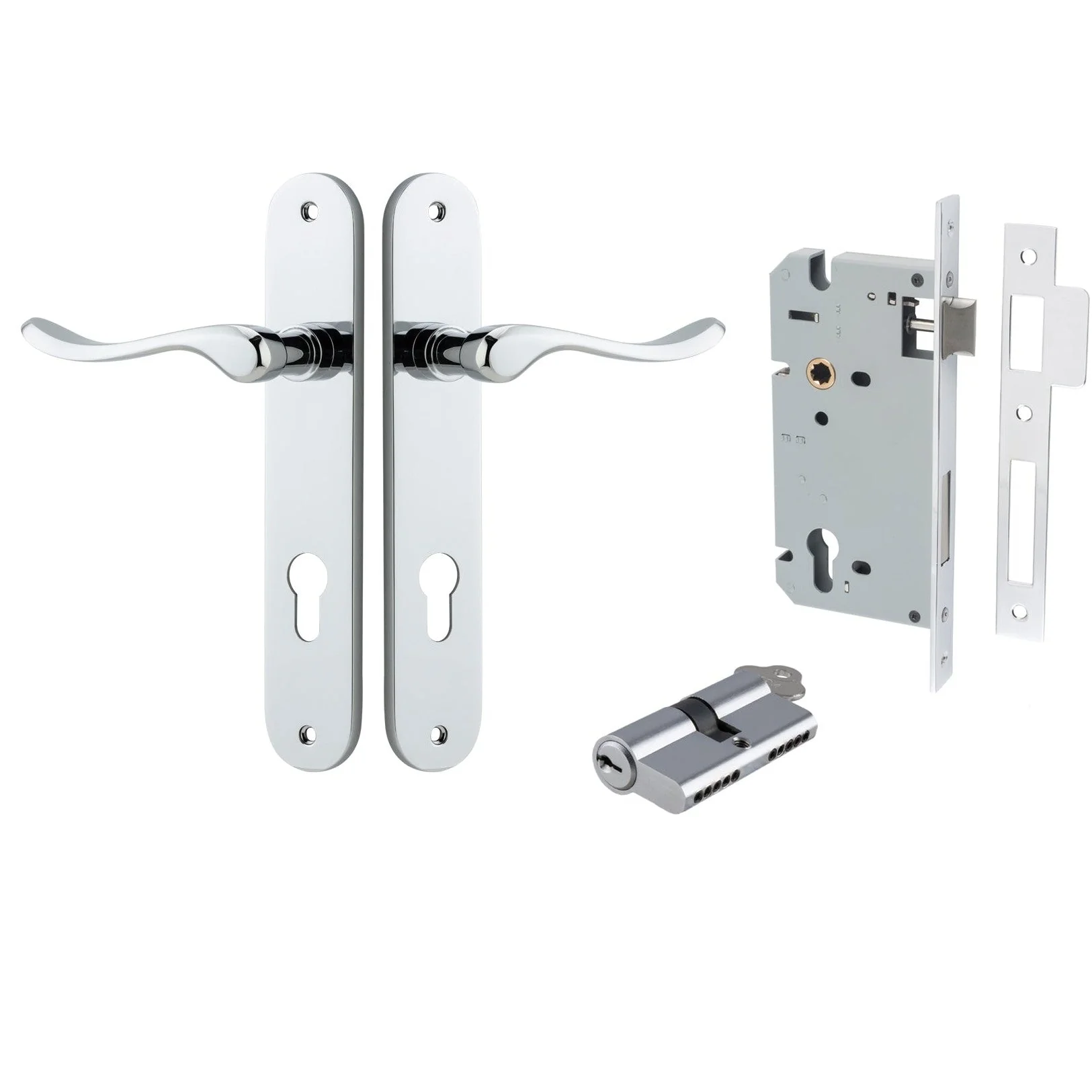 Iver Door Handle Stirling Oval Euro Pair Key/Key Polished Chrome Entrance Kit