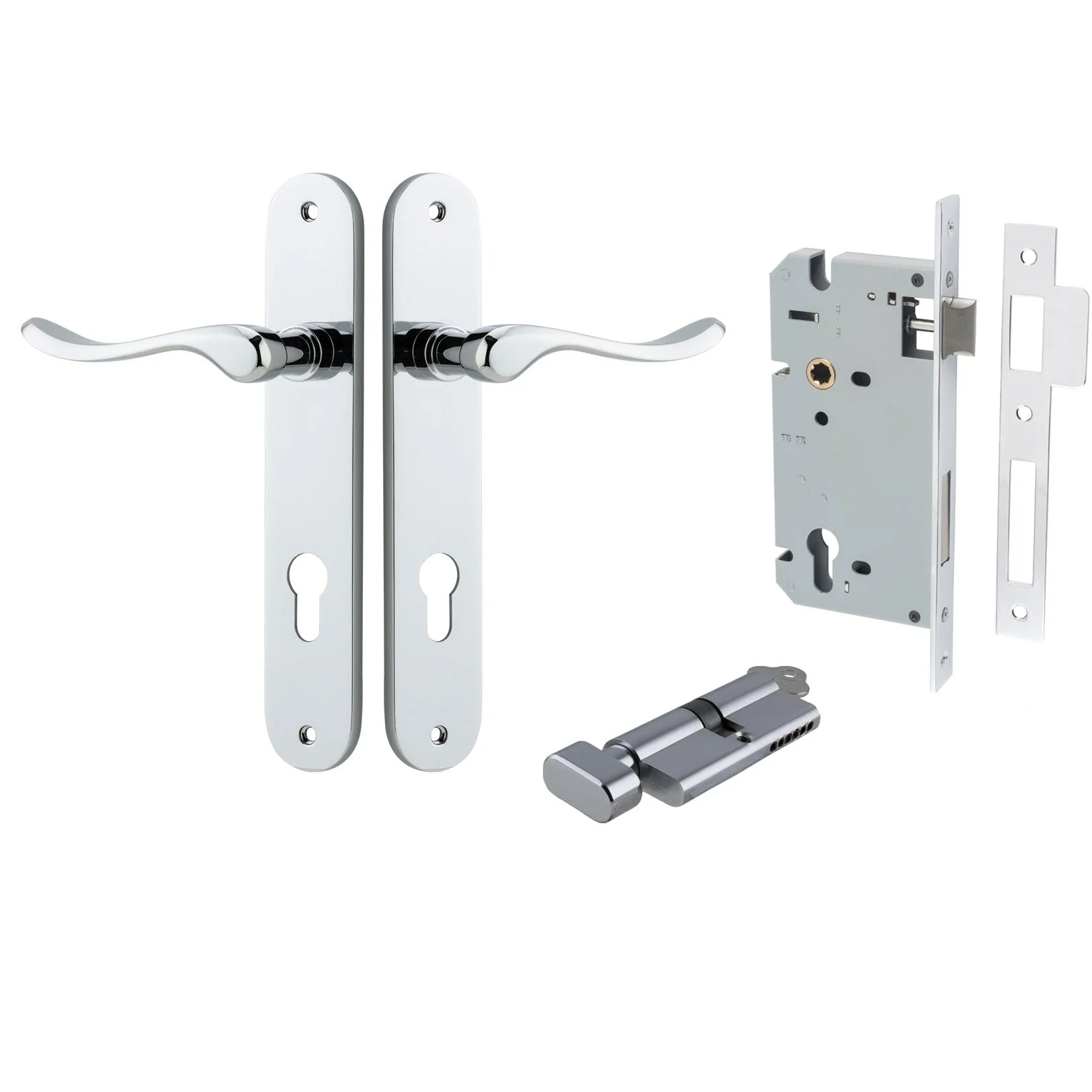 Iver Door Handle Stirling Oval Euro Pair Key/Thumb Polished Chrome Entrance Kit