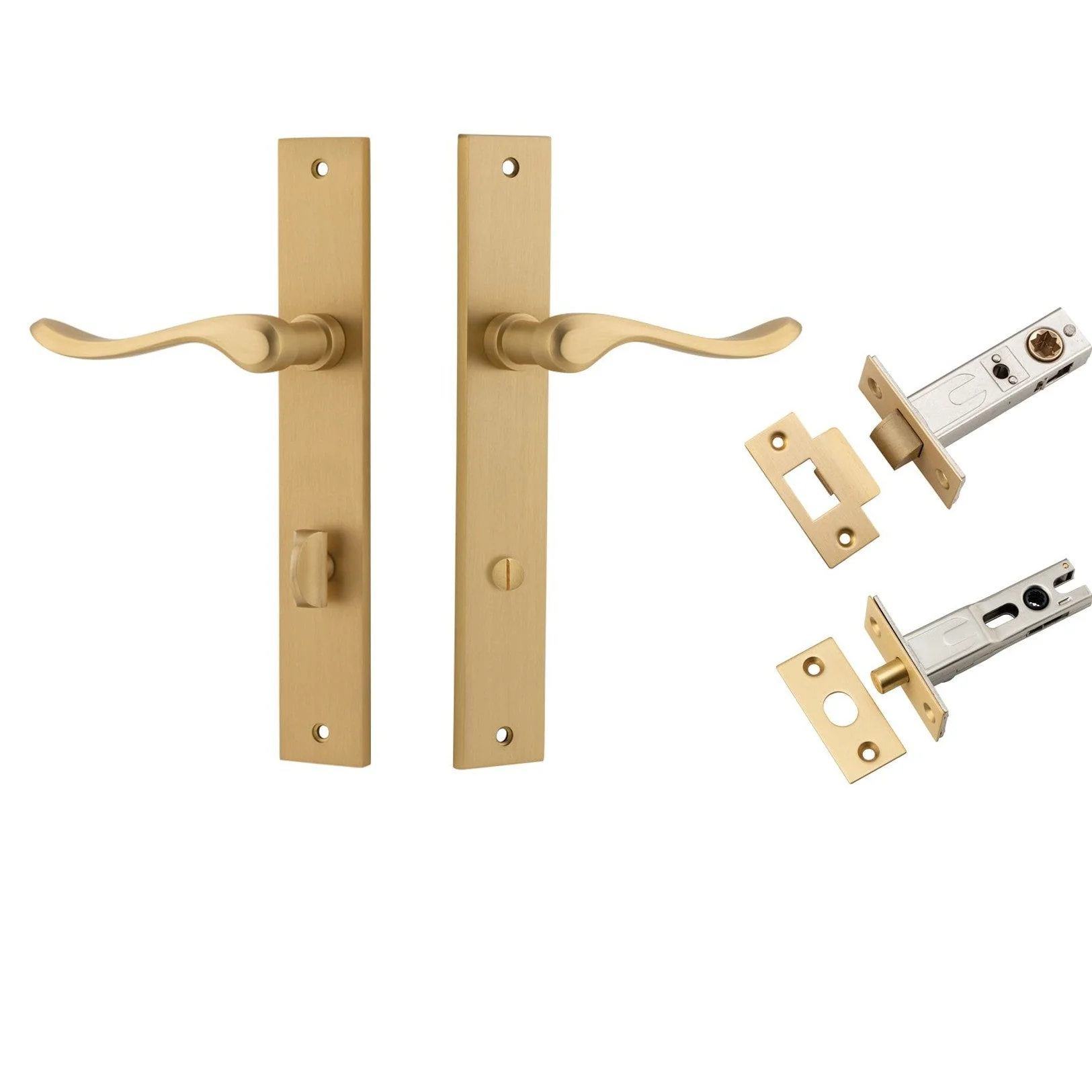 Iver Door Handle Stirling Rectangular Privacy Pair Brushed Brass Inbuilt Privacy Kit