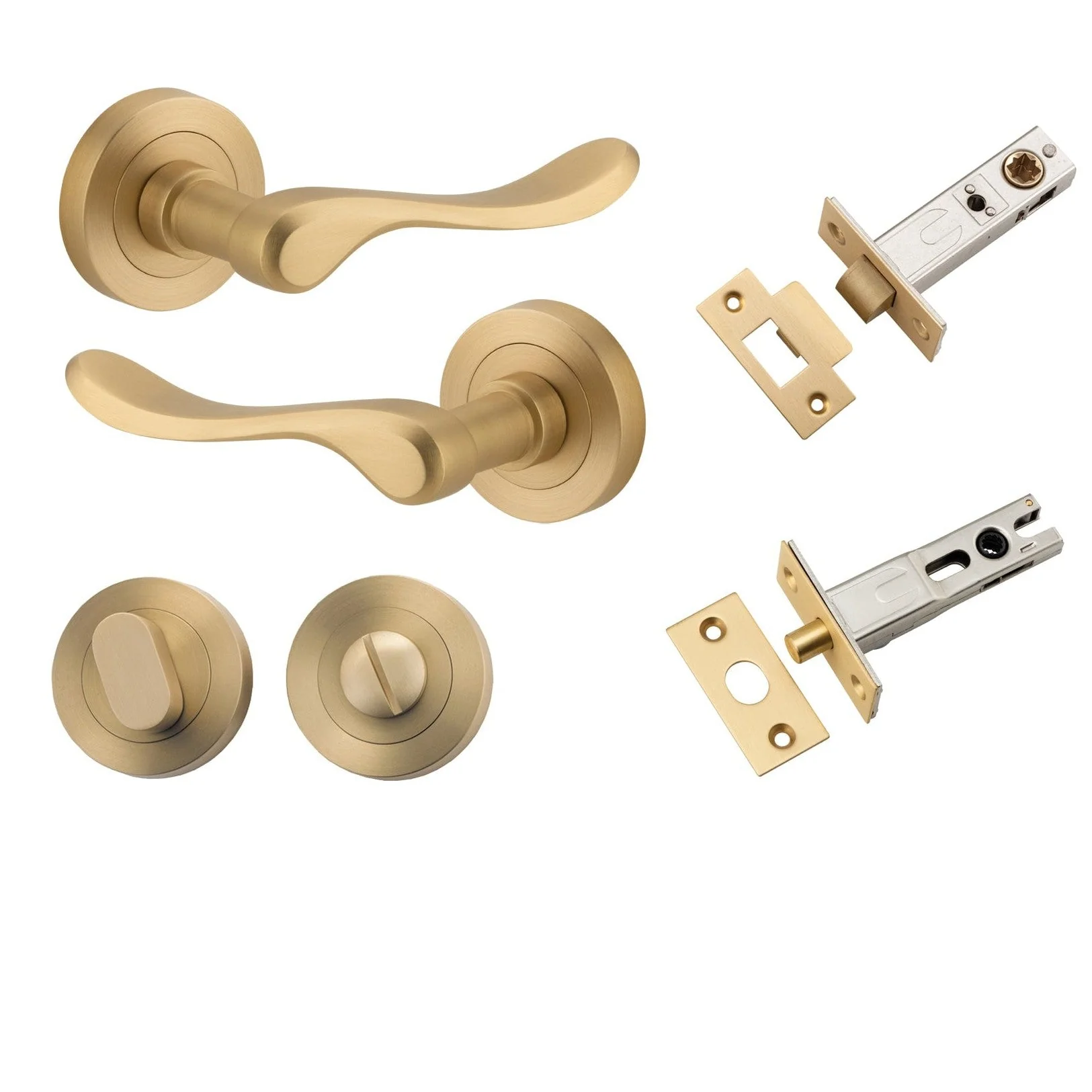 Iver Door Handle Stirling Round Rose Brushed Brass Privacy Kit