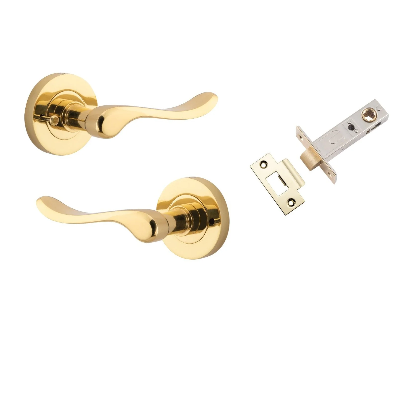 Iver Door Handle Stirling Round Rose Inbuilt Privacy Pair Kit Polished Brass