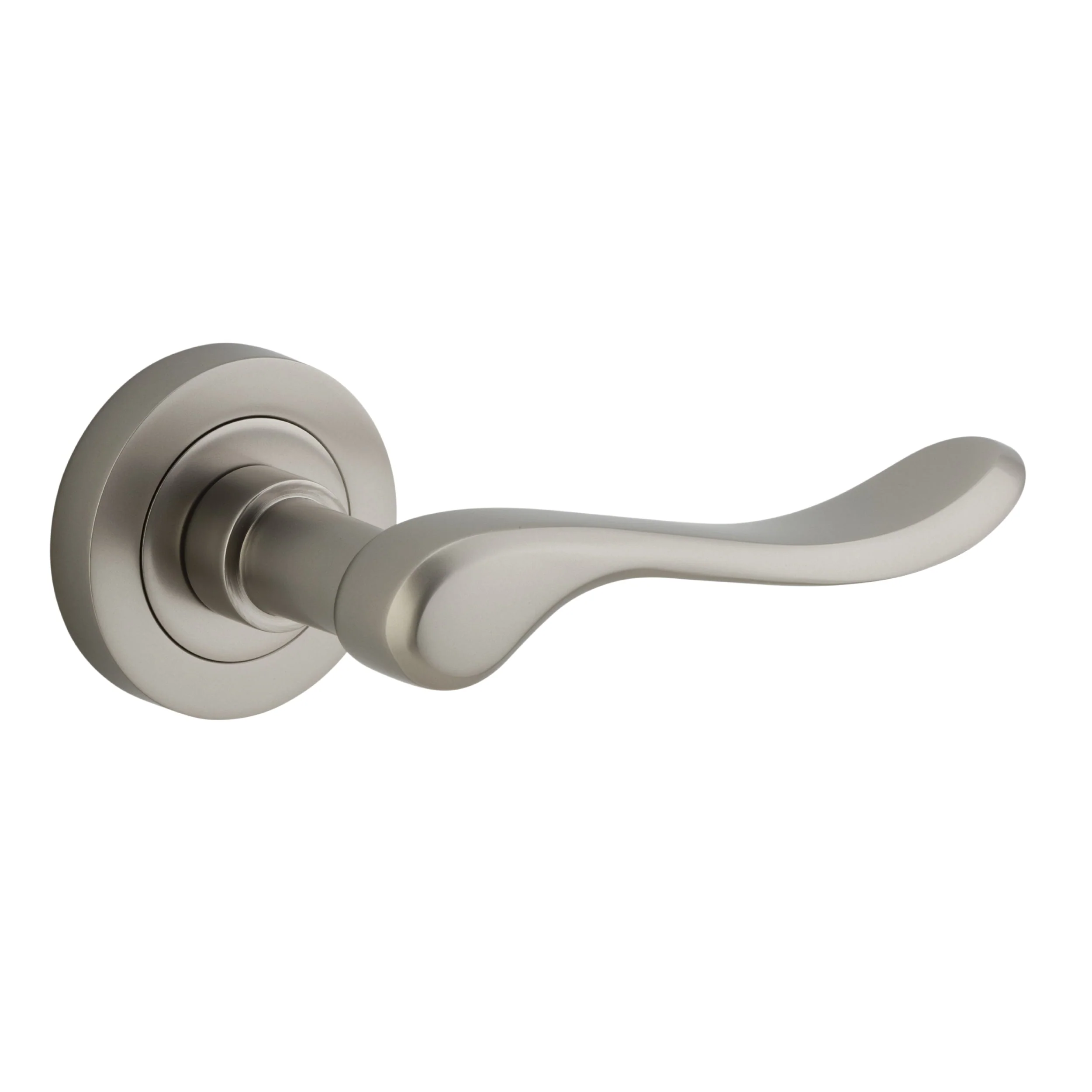 Iver Door Handle Stirling Round Rose Pair Satin Nickel