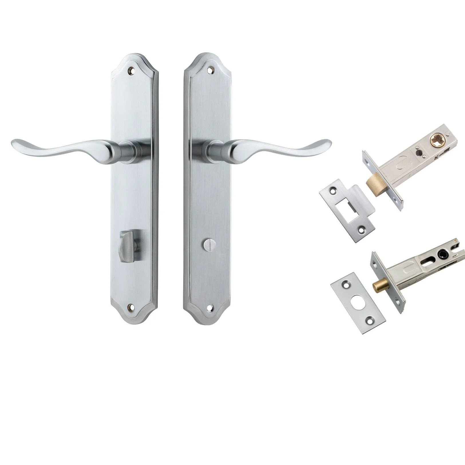 Iver Door Handle Stirling Shouldered Privacy Pair Brushed Chrome Inbuilt Privacy Kit