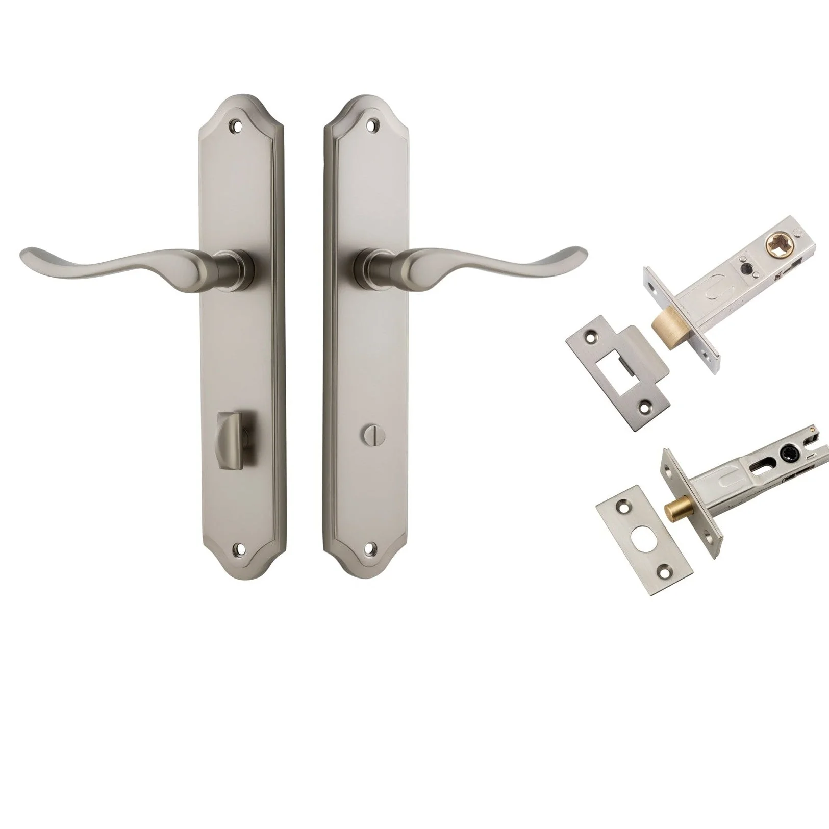 Iver Door Handle Stirling Shouldered Privacy Pair Satin Nickel Inbuilt Privacy Kit