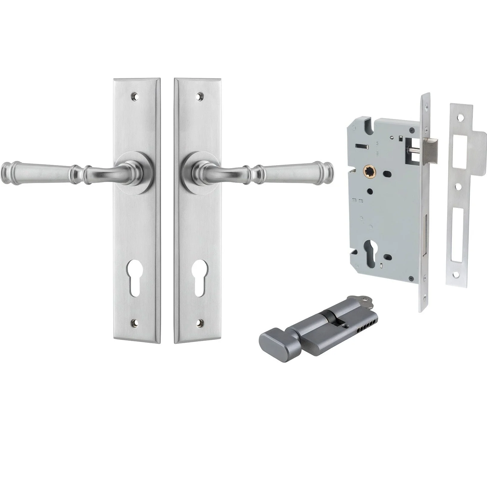 Iver Door Handle Verona Chamfered Key/Thumb Brushed Chrome Entrance Kit