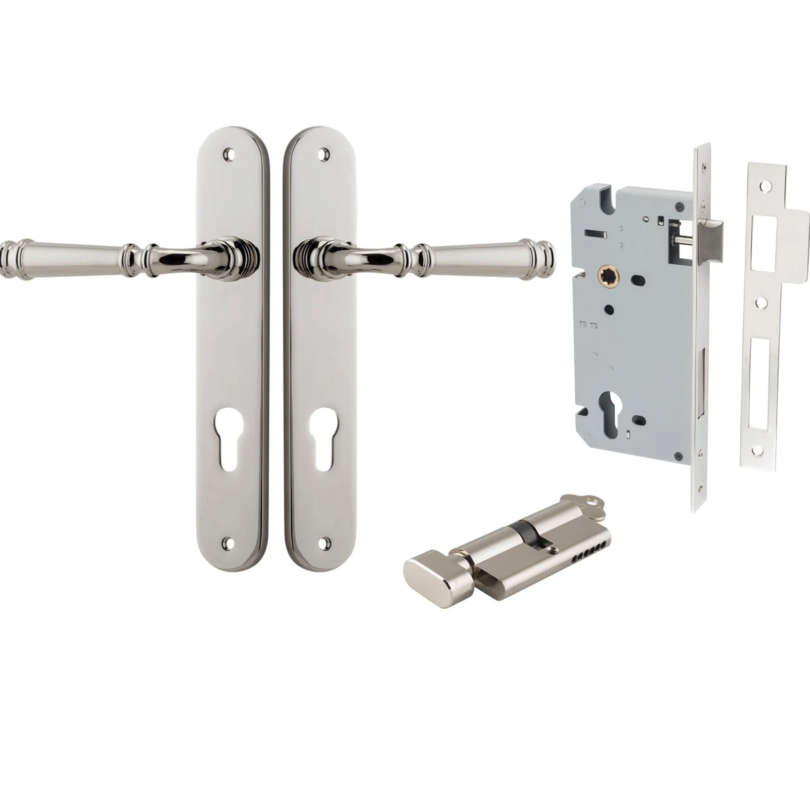 Iver Door Handle Verona Oval Euro Key/Thumb Polished Nickel Entrance Kit