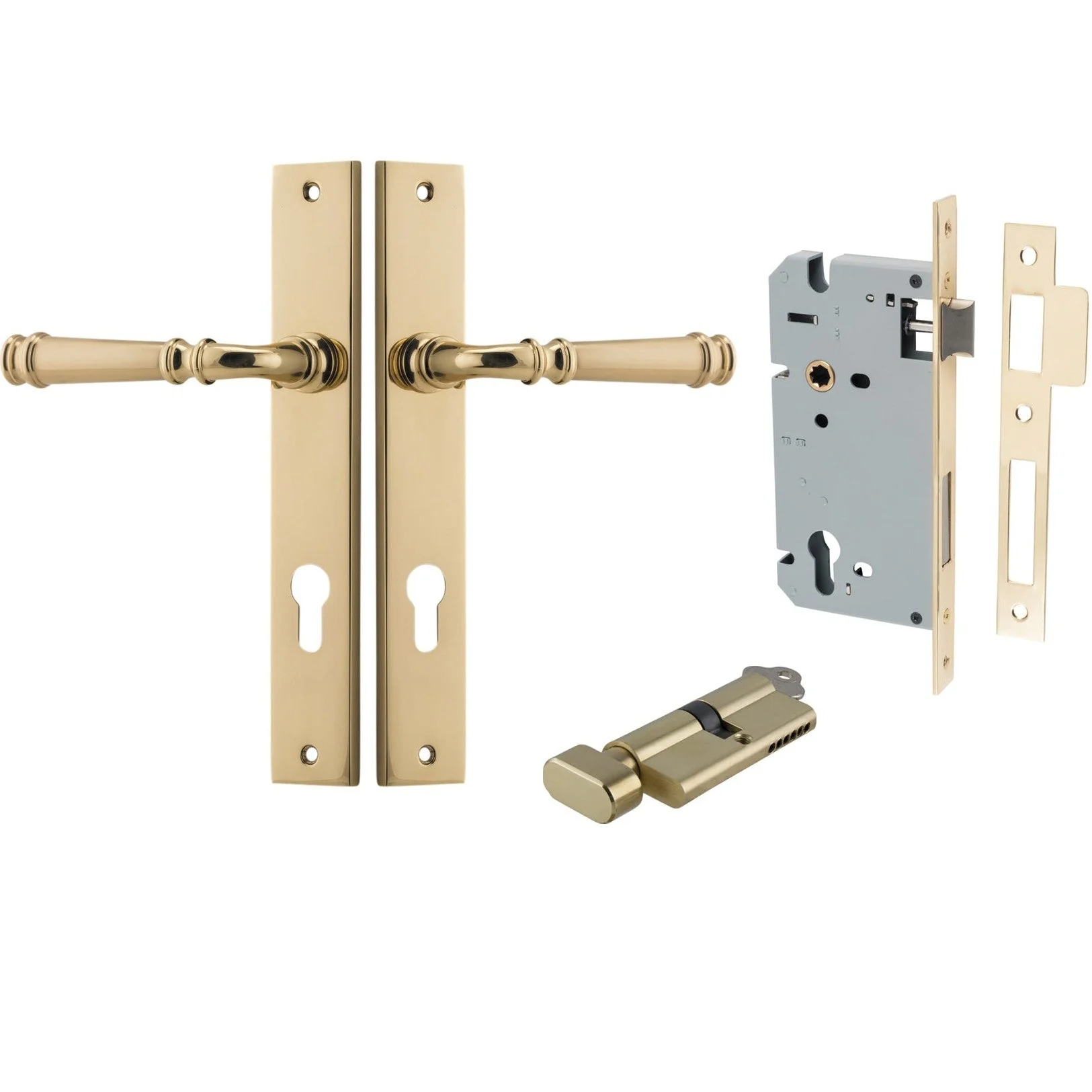 Iver Door Handle Verona Rectangular Euro Key/Thumb Polished Brass Entrance Kit