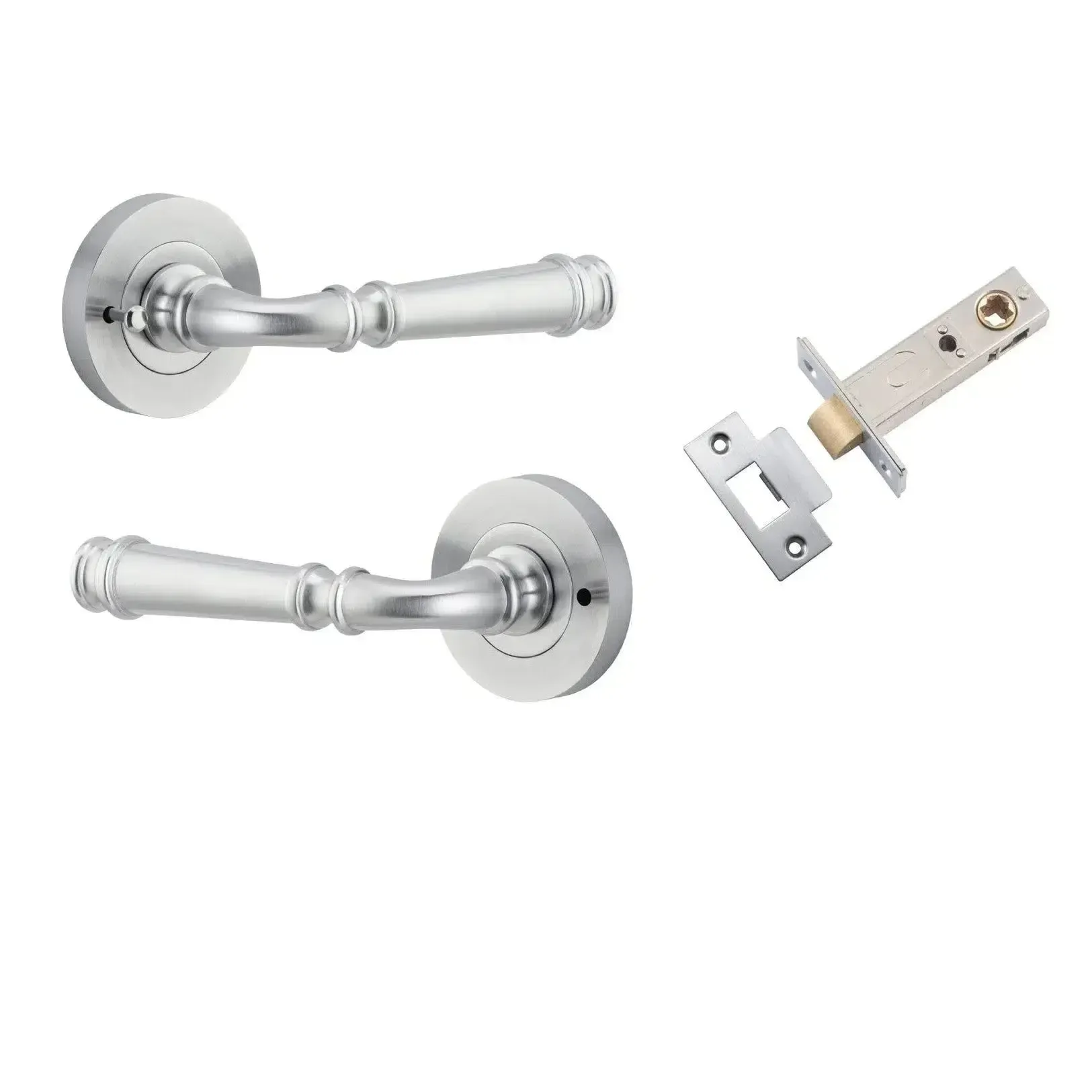 Iver Door Handle Verona Round Rose Inbuilt Privacy Pair Kit Brushed Chrome