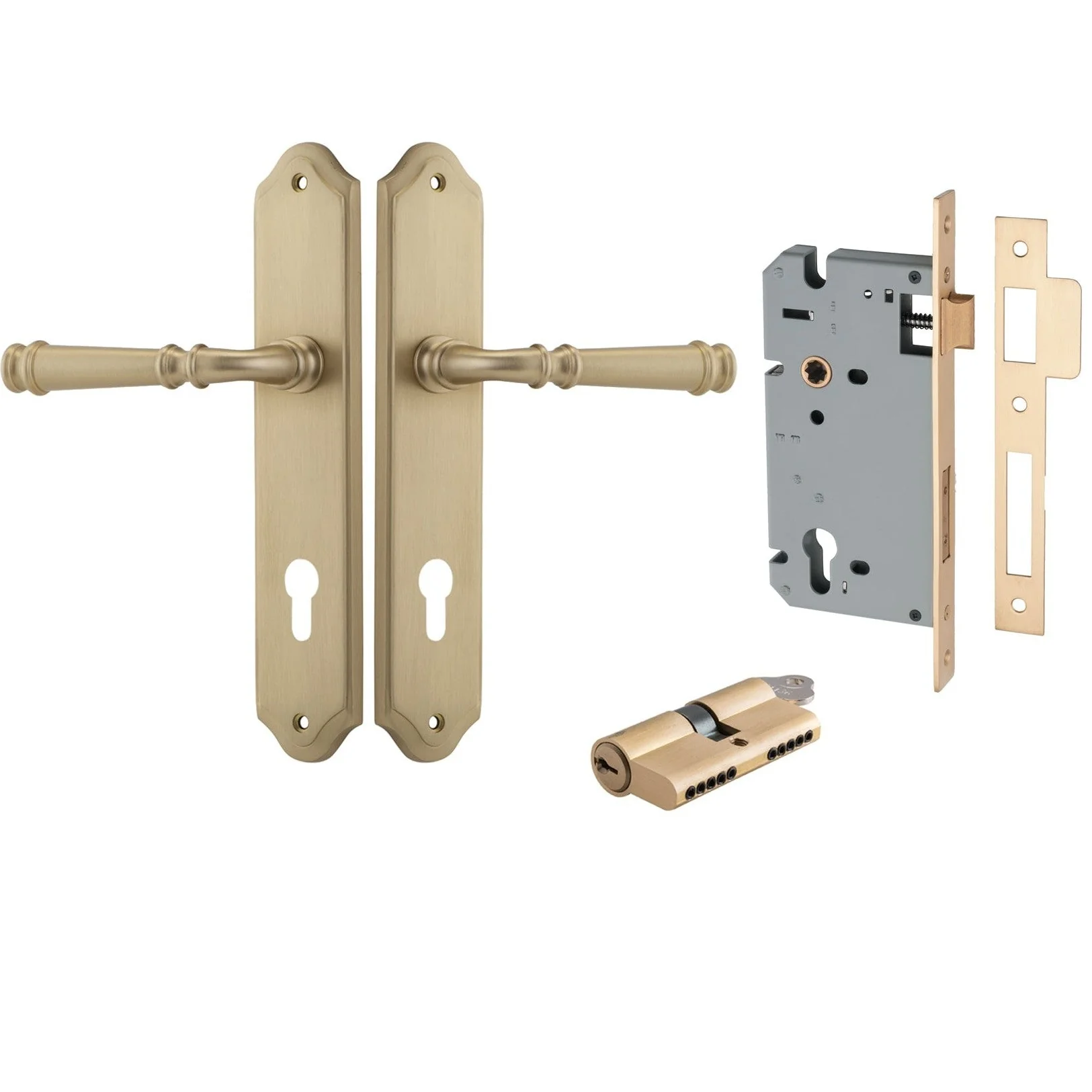 Iver Door Handle Verona Shouldered Euro Key/Key Brushed Brass Entrance Kit