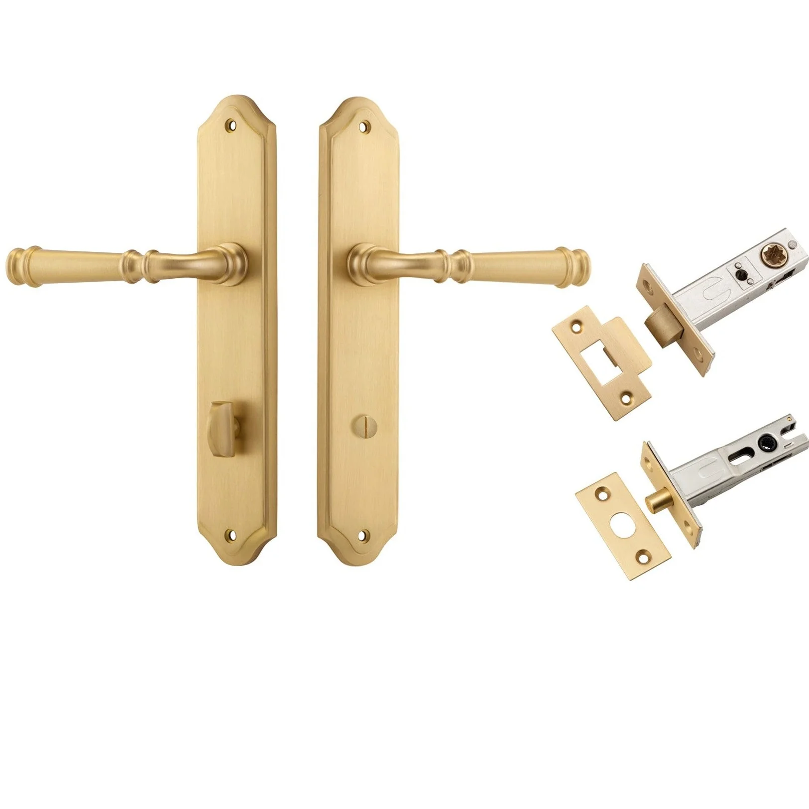 Iver Door Handle Verona Shouldered Privacy Brushed Brass Inbuilt Privacy Kit