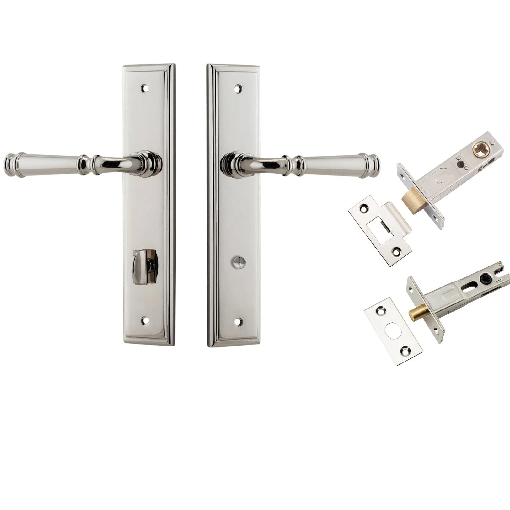 Iver Door Handle Verona Stepped Privacy Polished Nickel Inbuilt Privacy Kit