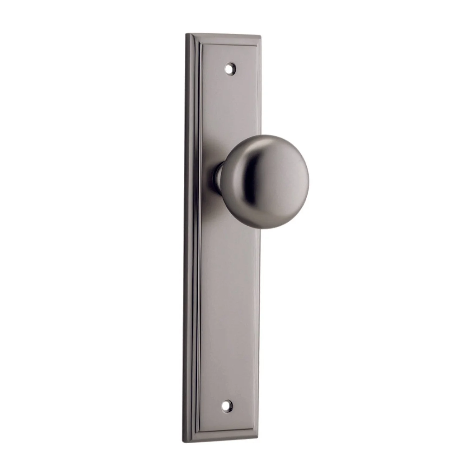 Iver Door Knob Cambridge Stepped Latch Pair Satin Nickel