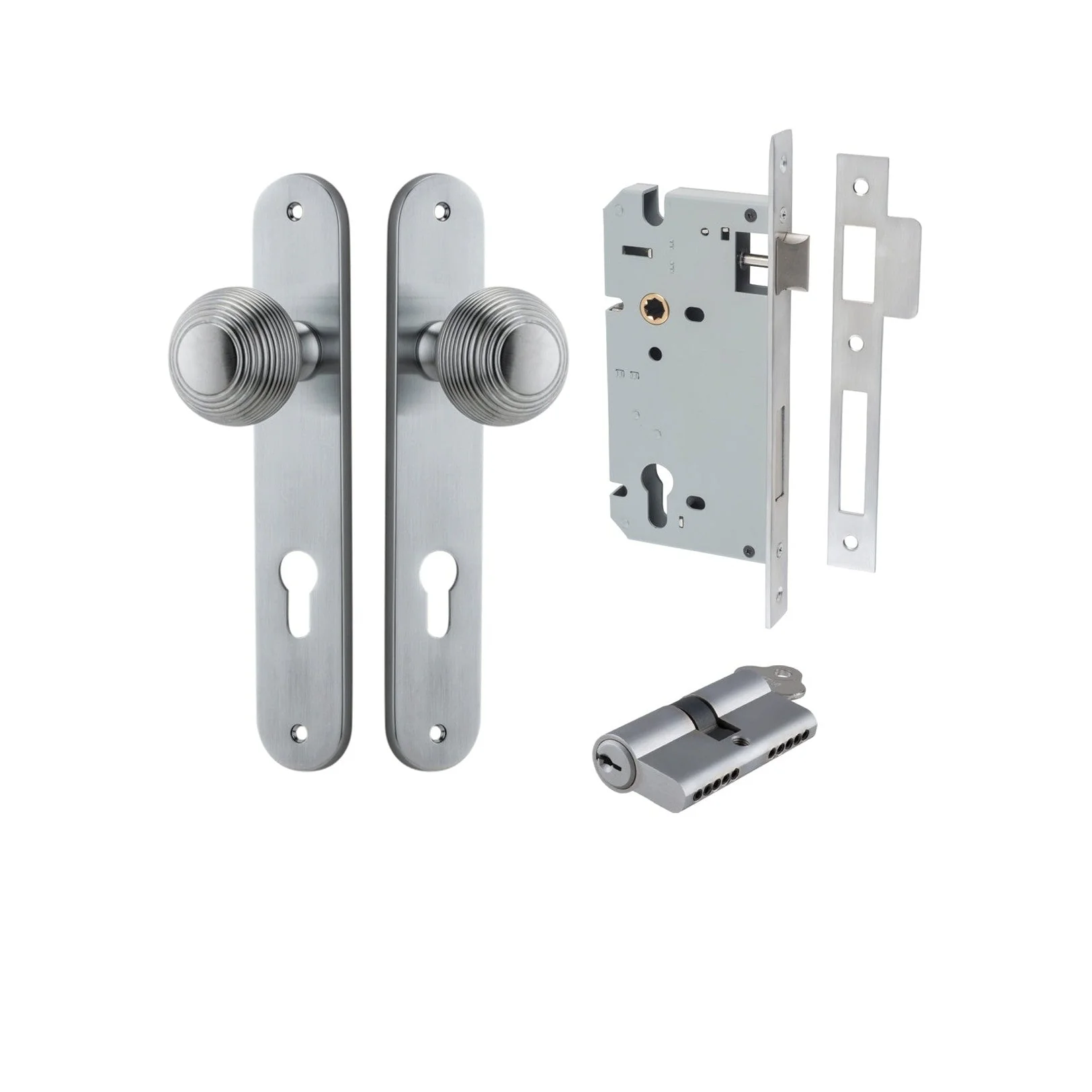 Iver Door Knob Guildford Oval Euro Key/Key Brushed Chrome Entrance Kit
