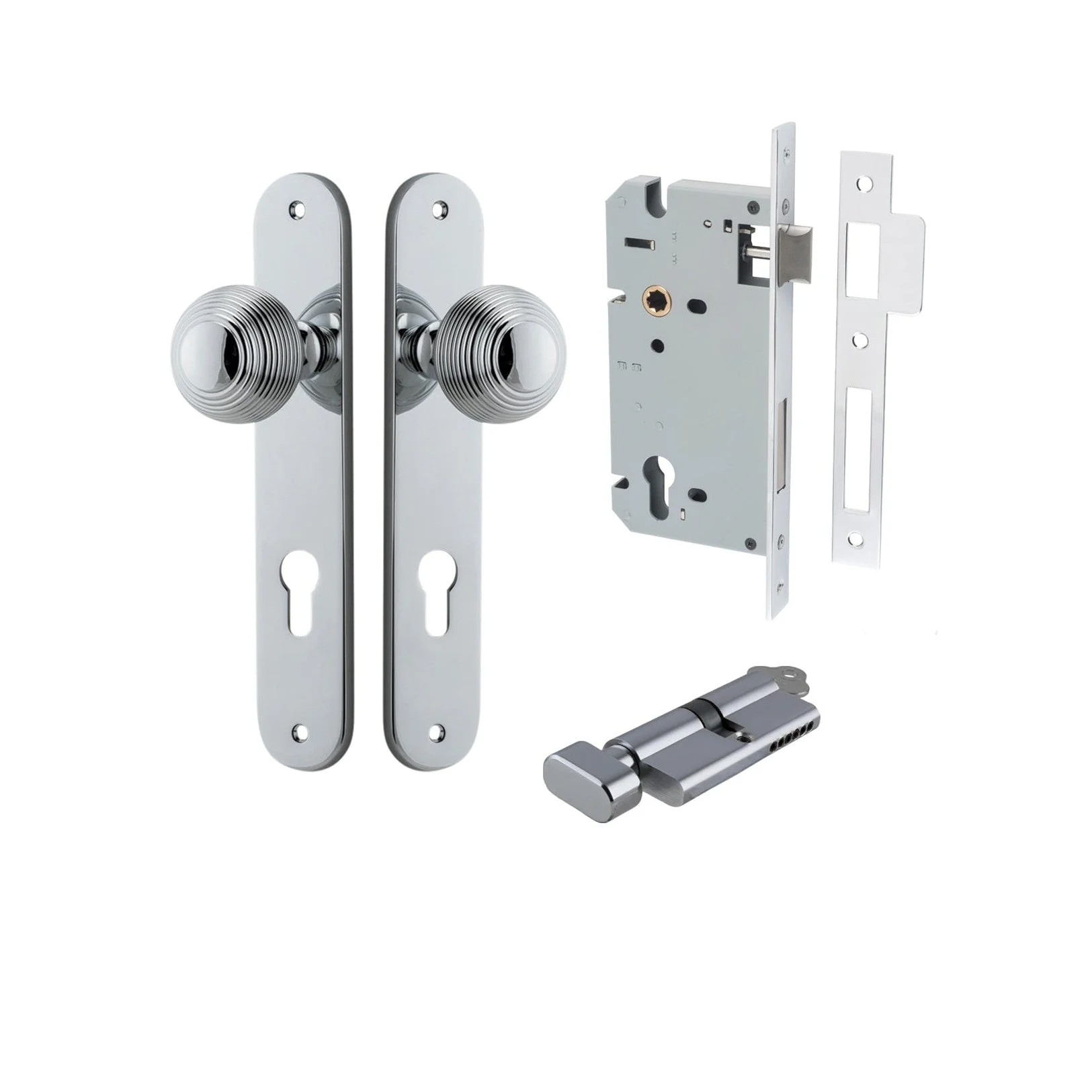 Iver Door Knob Guildford Oval Euro Key/Thumb Polished Chrome Entrance Kit