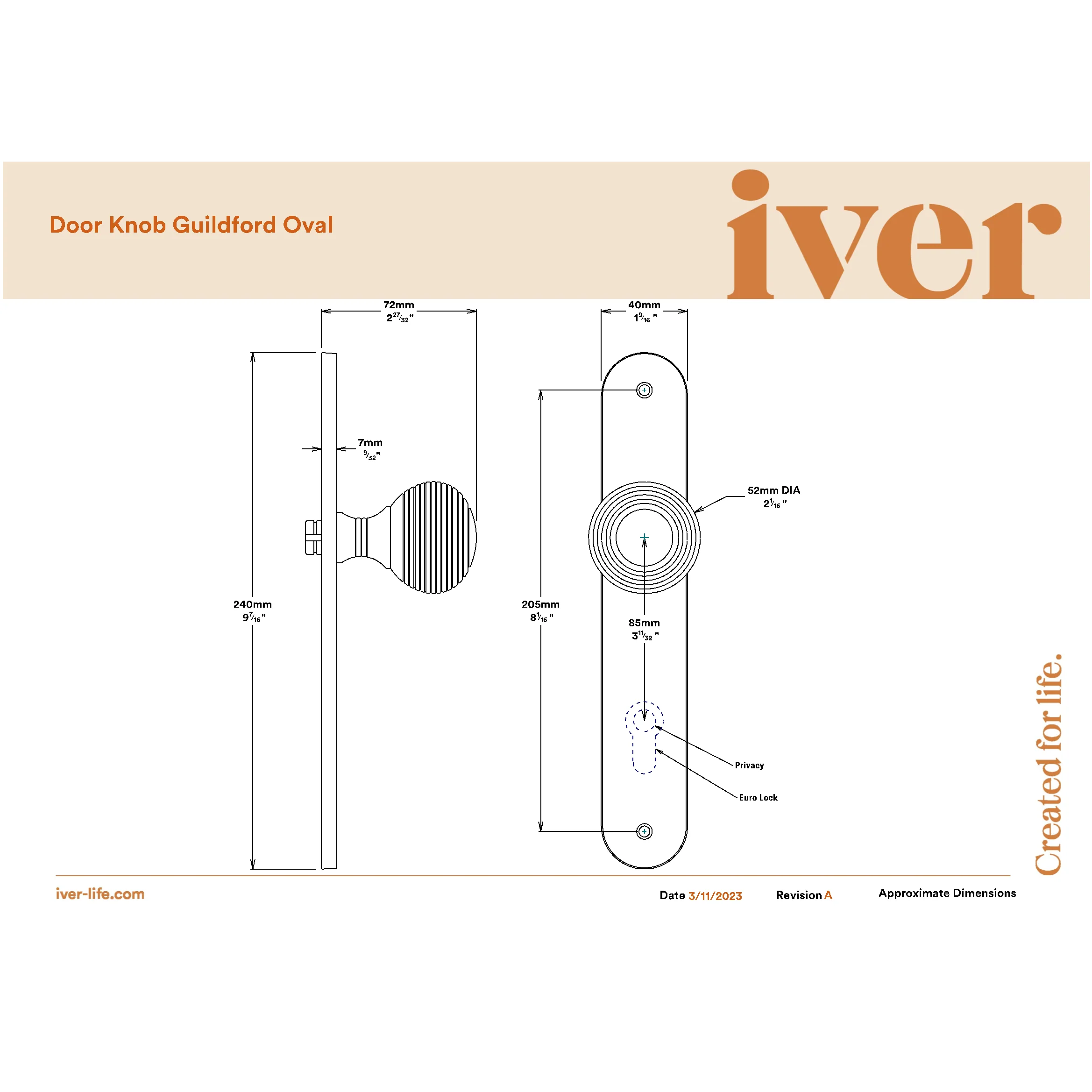 Iver Door Knob Guildford Oval Euro Key/Thumb Satin Nickel Entrance Kit - Image 2