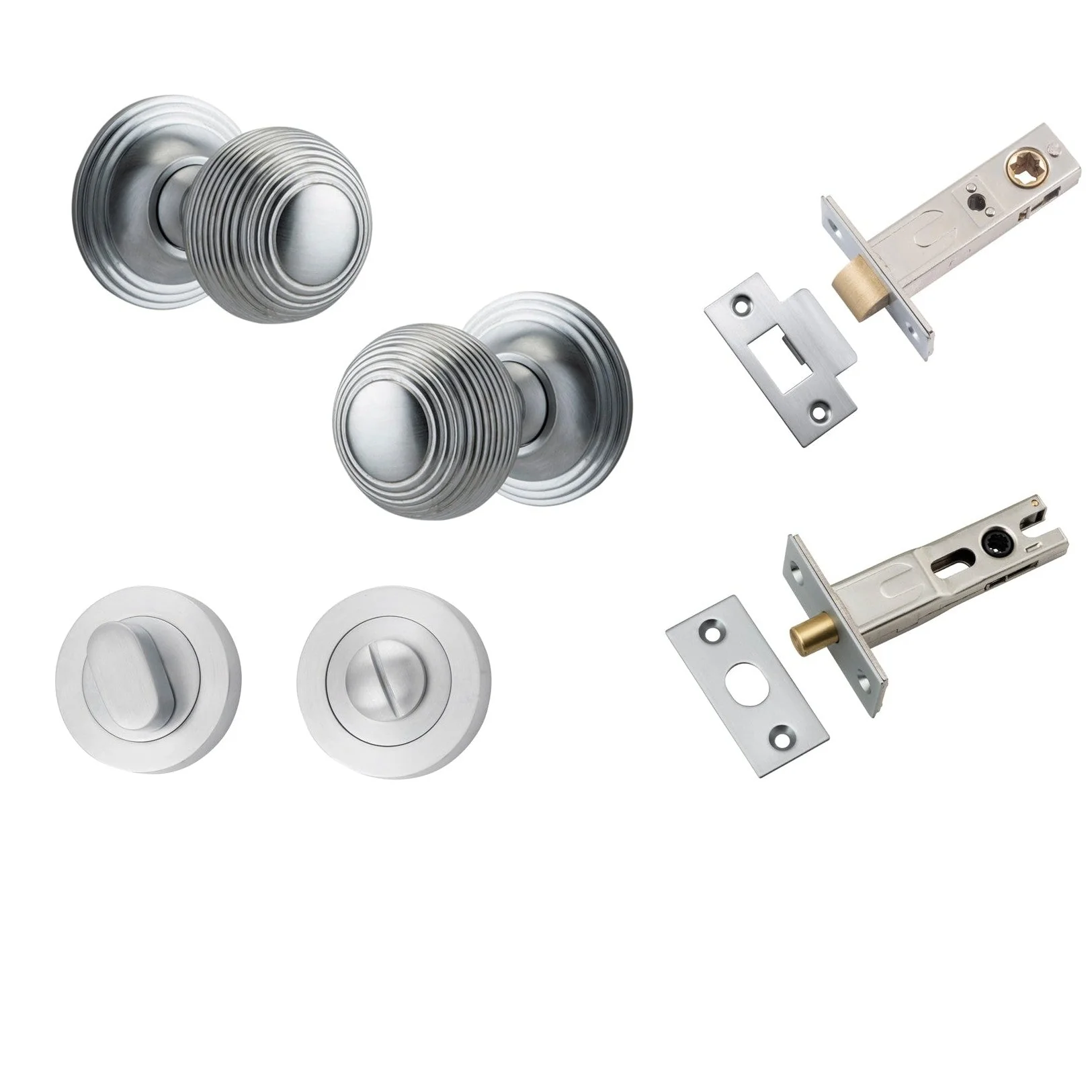 Iver Door Knob Guildford Round Rose Concealed Fix Brushed Chrome Privacy Kit