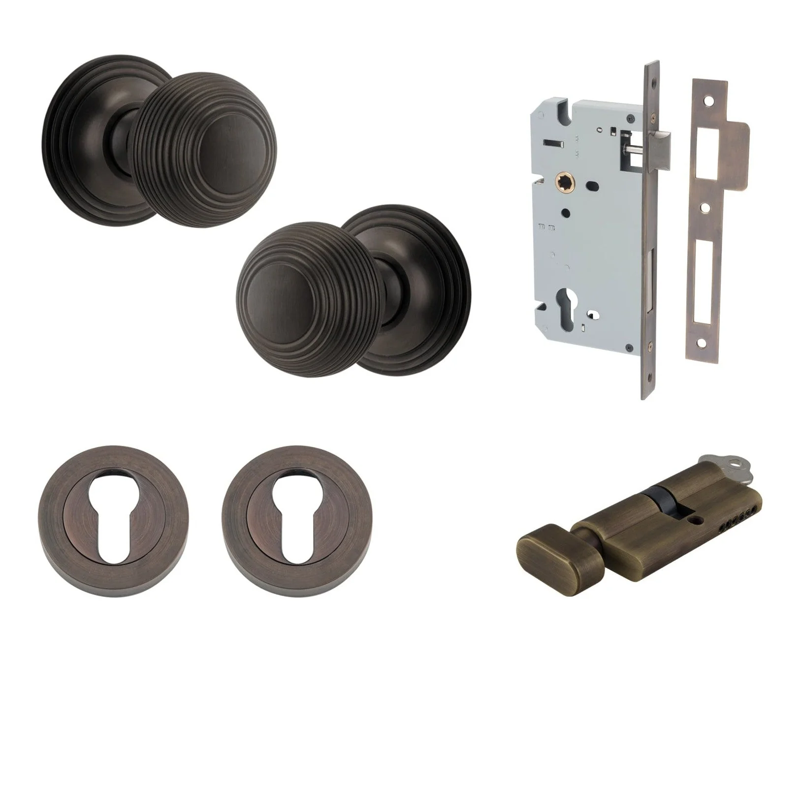 Iver Door Knob Guildford Round Rose Concealed Fix Key/Thumb Signature Brass Entrance Kit