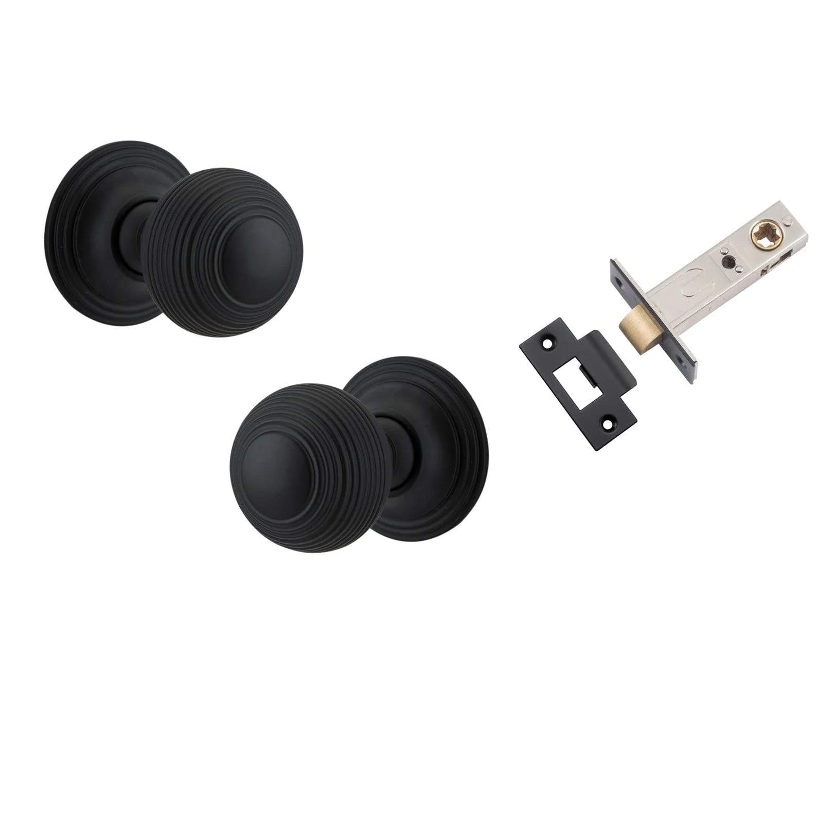 Iver Door Knob Guildford Round Rose Concealed Fix Matt Black Passage Kit