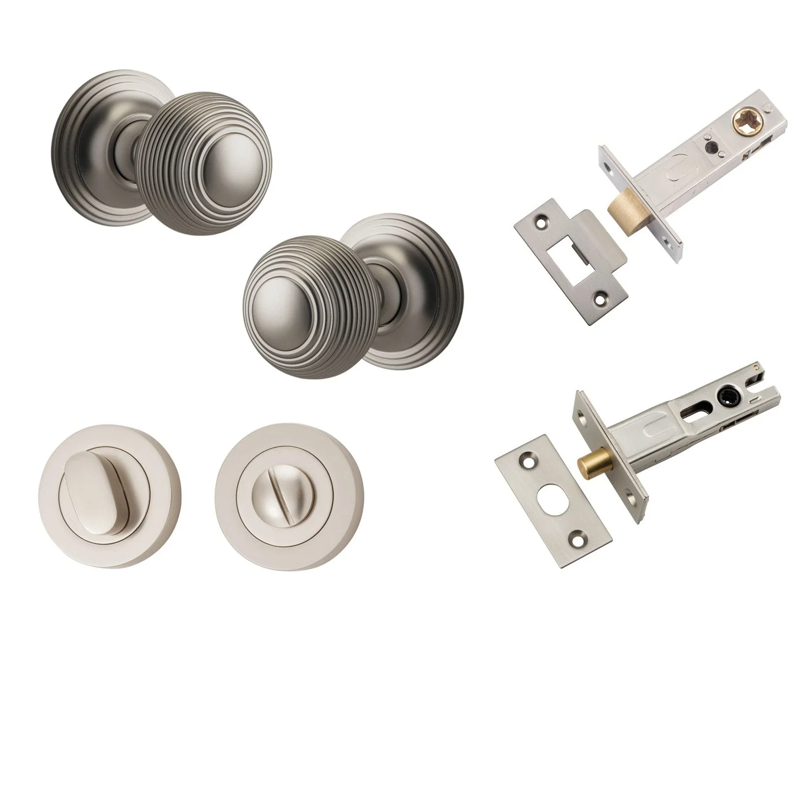 Iver Door Knob Guildford Round Rose Concealed Fix Satin Nickel Privacy Kit
