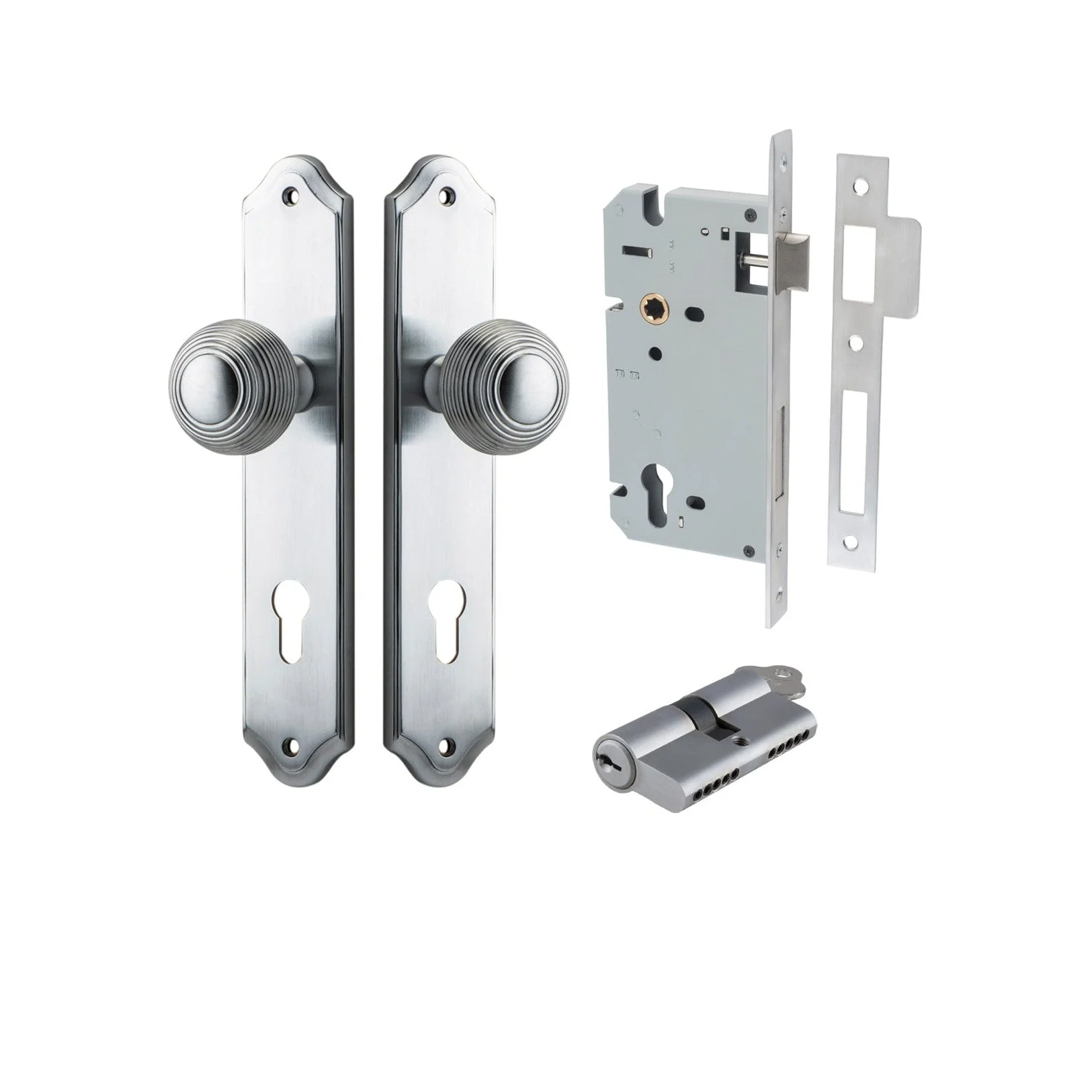 Iver Door Knob Guildford Shouldered Euro Key/Key Brushed Chrome Entrance Kit