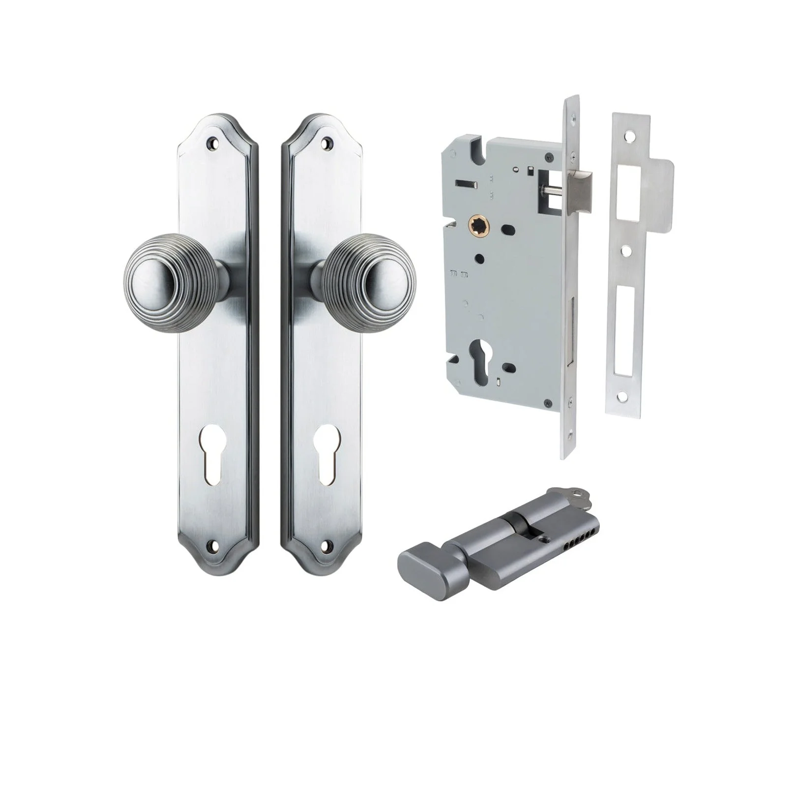 Iver Door Knob Guildford Shouldered Euro Key/Thumb Brushed Chrome Entrance Kit