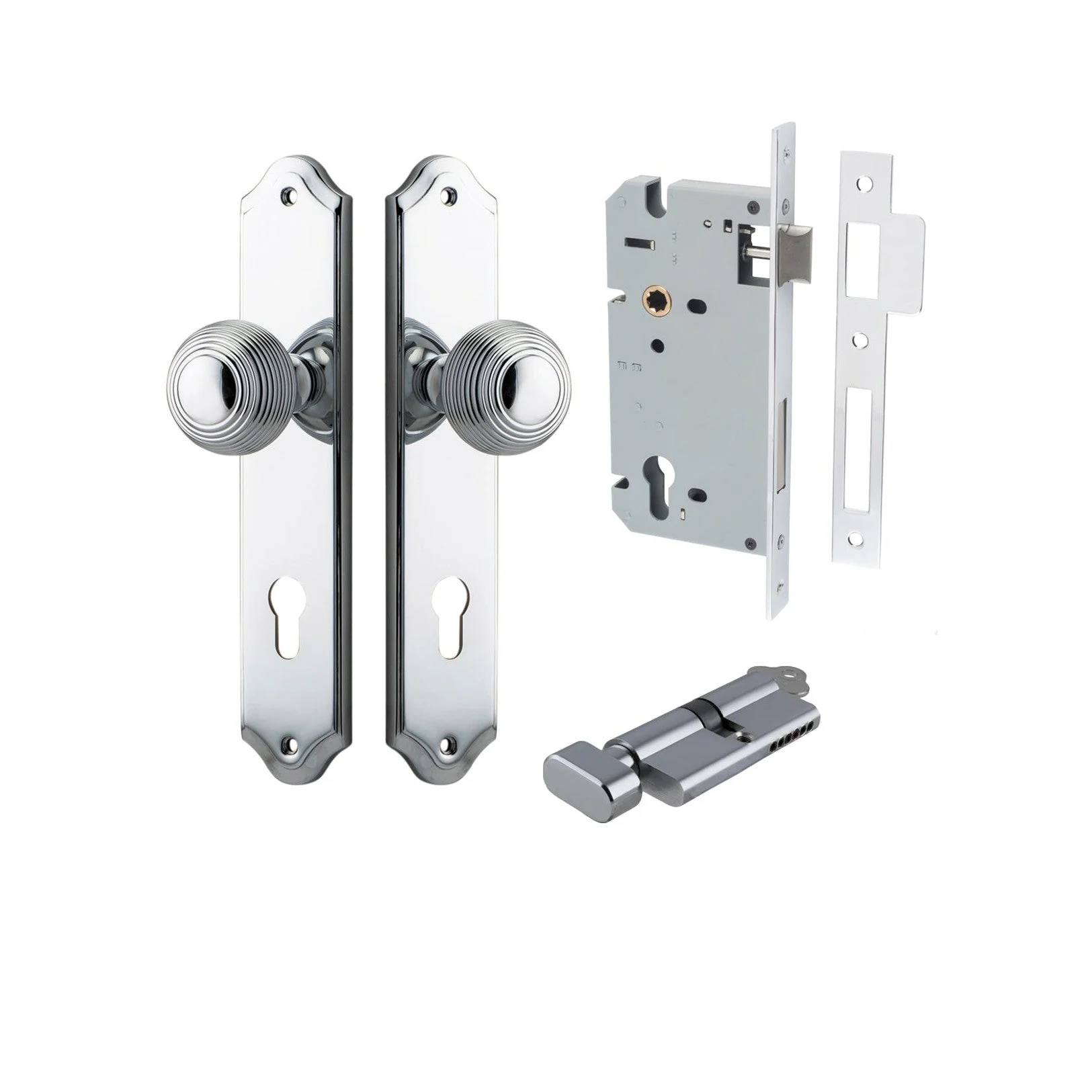 Iver Door Knob Guildford Shouldered Euro Key/Thumb Polished Chrome Entrance Kit