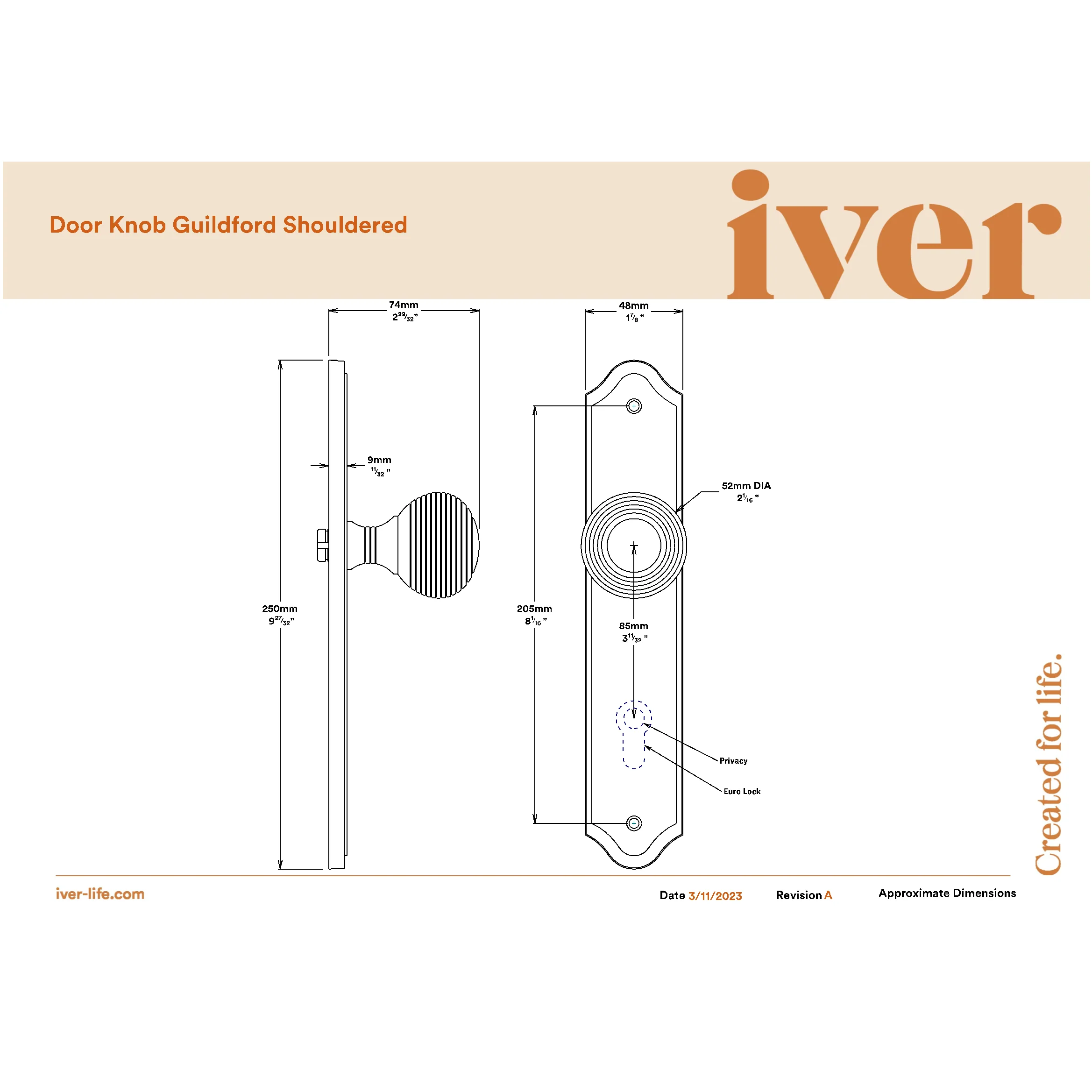 Iver Door Knob Guildford Shouldered Latch Pair Polished Nickel - Image 2