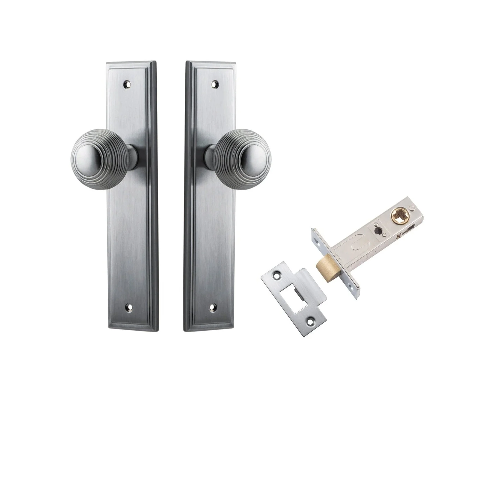Iver Door Knob Guildford Stepped Latch Brushed Chrome Passage Kit
