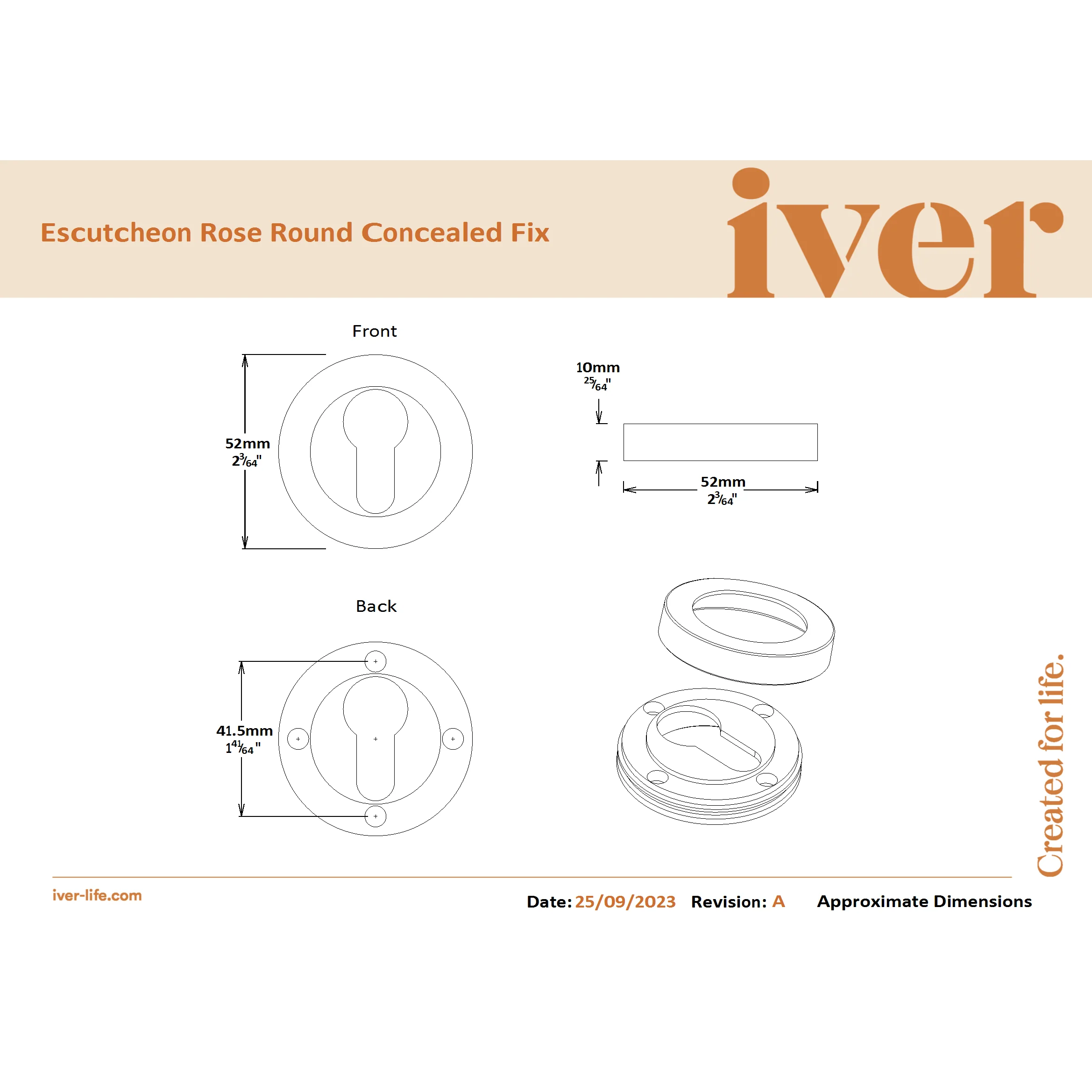 Iver Escutcheon Euro Concealed Fix Round Pair Brushed Chrome - Image 2