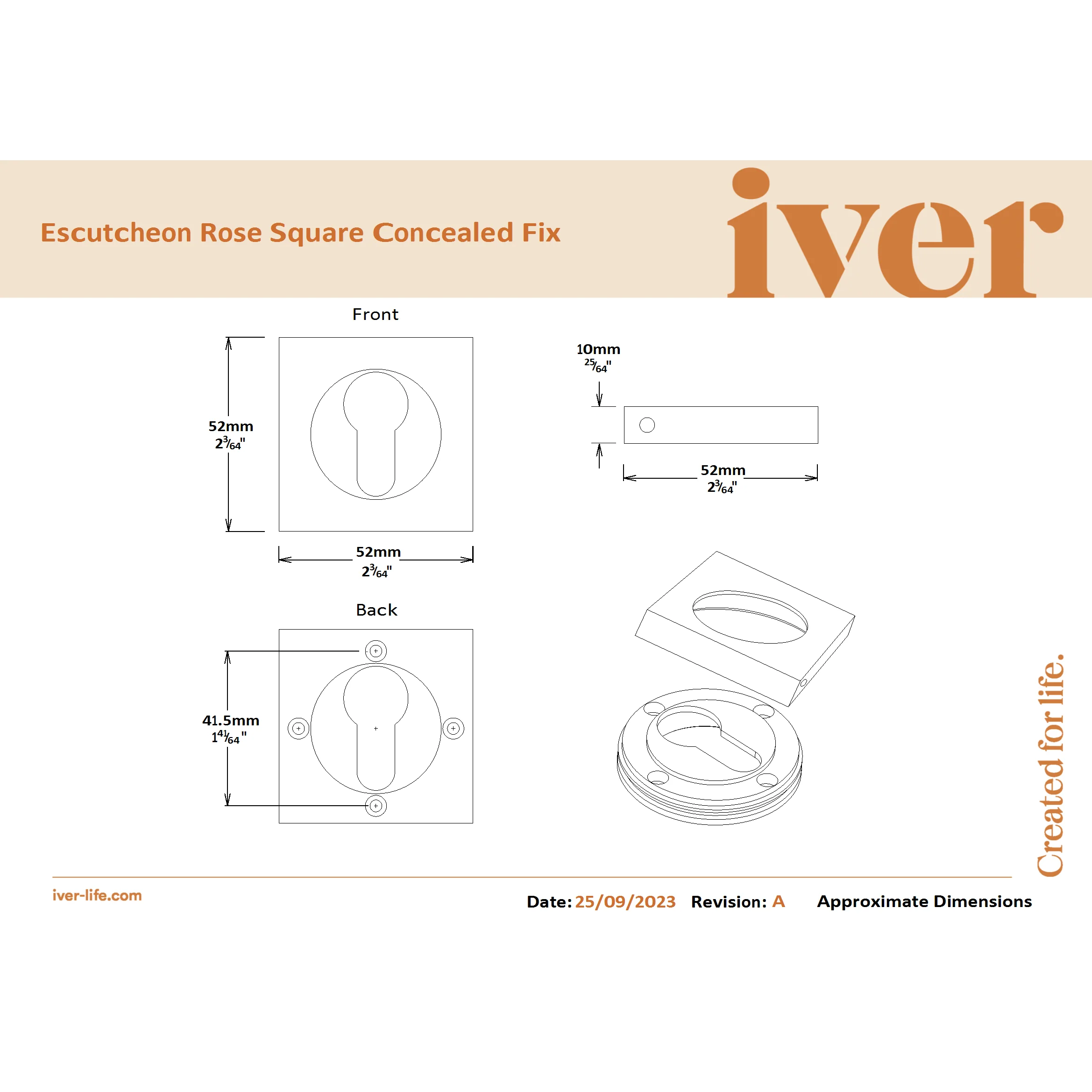 Iver Escutcheon Euro Concealed Fix Square Pair Brushed Chrome - Image 2