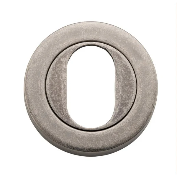 Iver Escutcheon Oval Round Pair Distressed Nickel