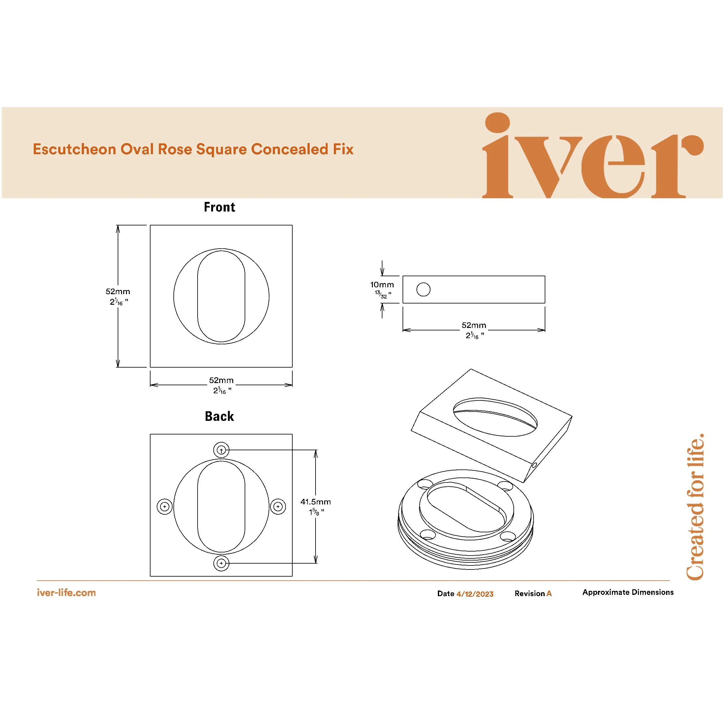 Iver Escutcheon Oval Square Pair Brushed Brass - Image 2