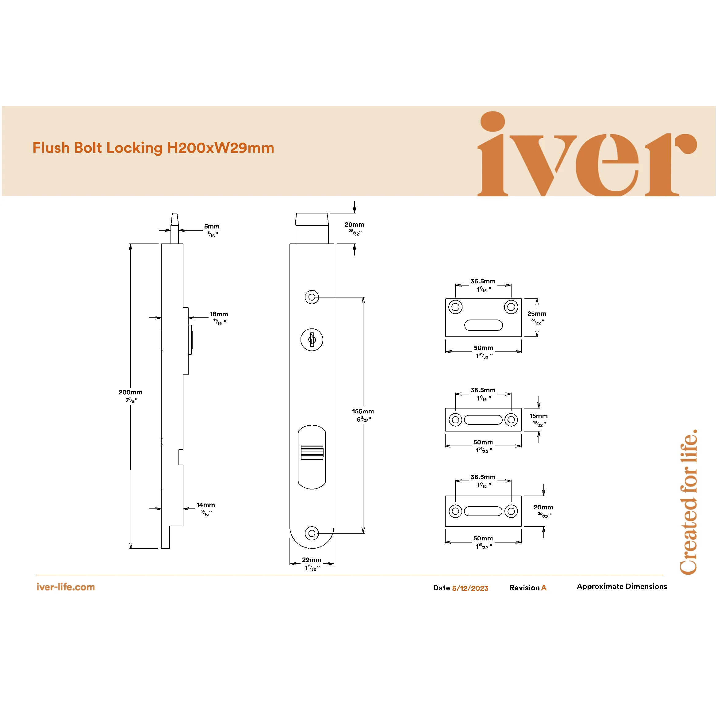 Iver Flush Bolt Locking Matt Black H200mm - Image 2