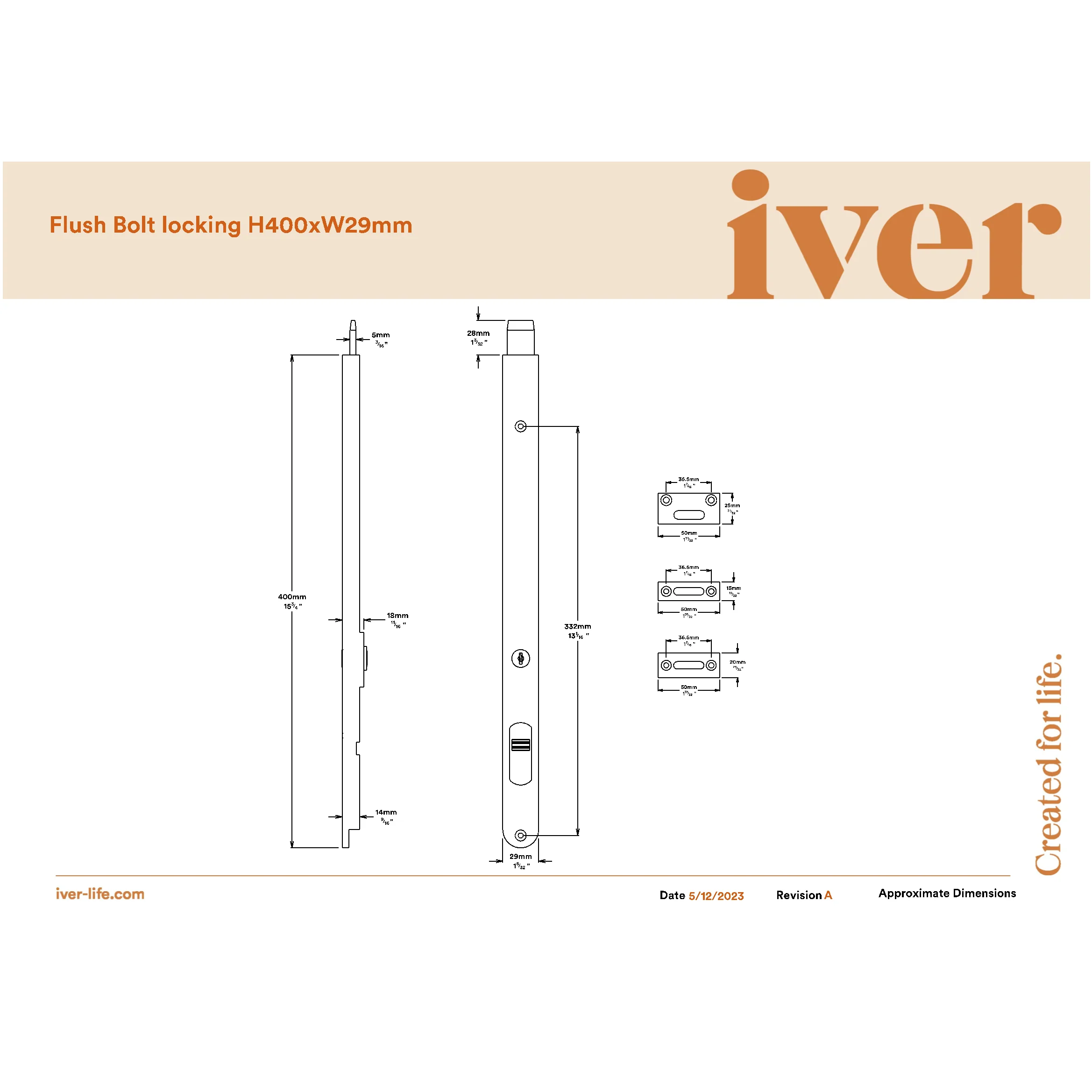 Iver Flush Bolt Locking Matt Black H400mm - Image 2