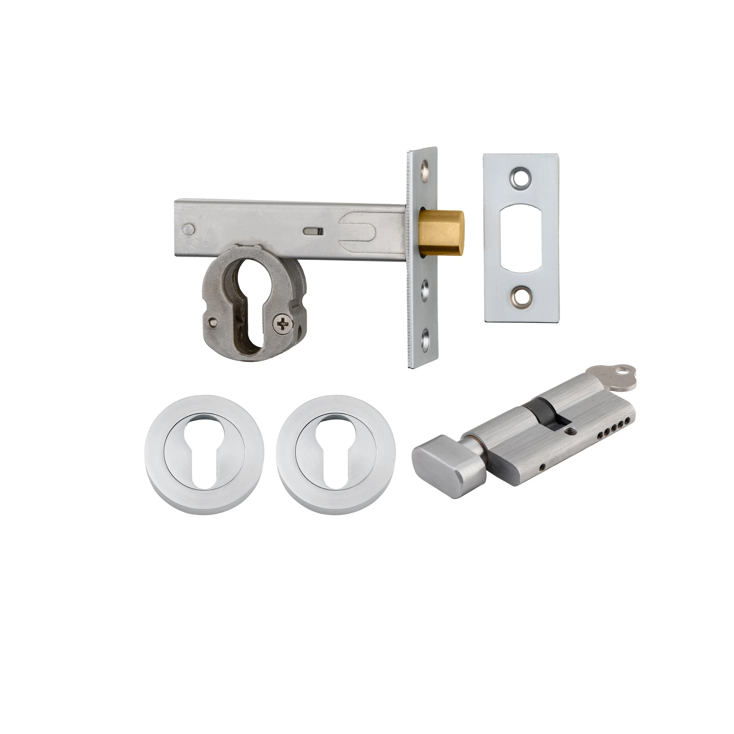 Iver Mortice Deadbolt Euro Brushed Chrome Backset 60mm Key/Thumb Escutcheon Round Kit